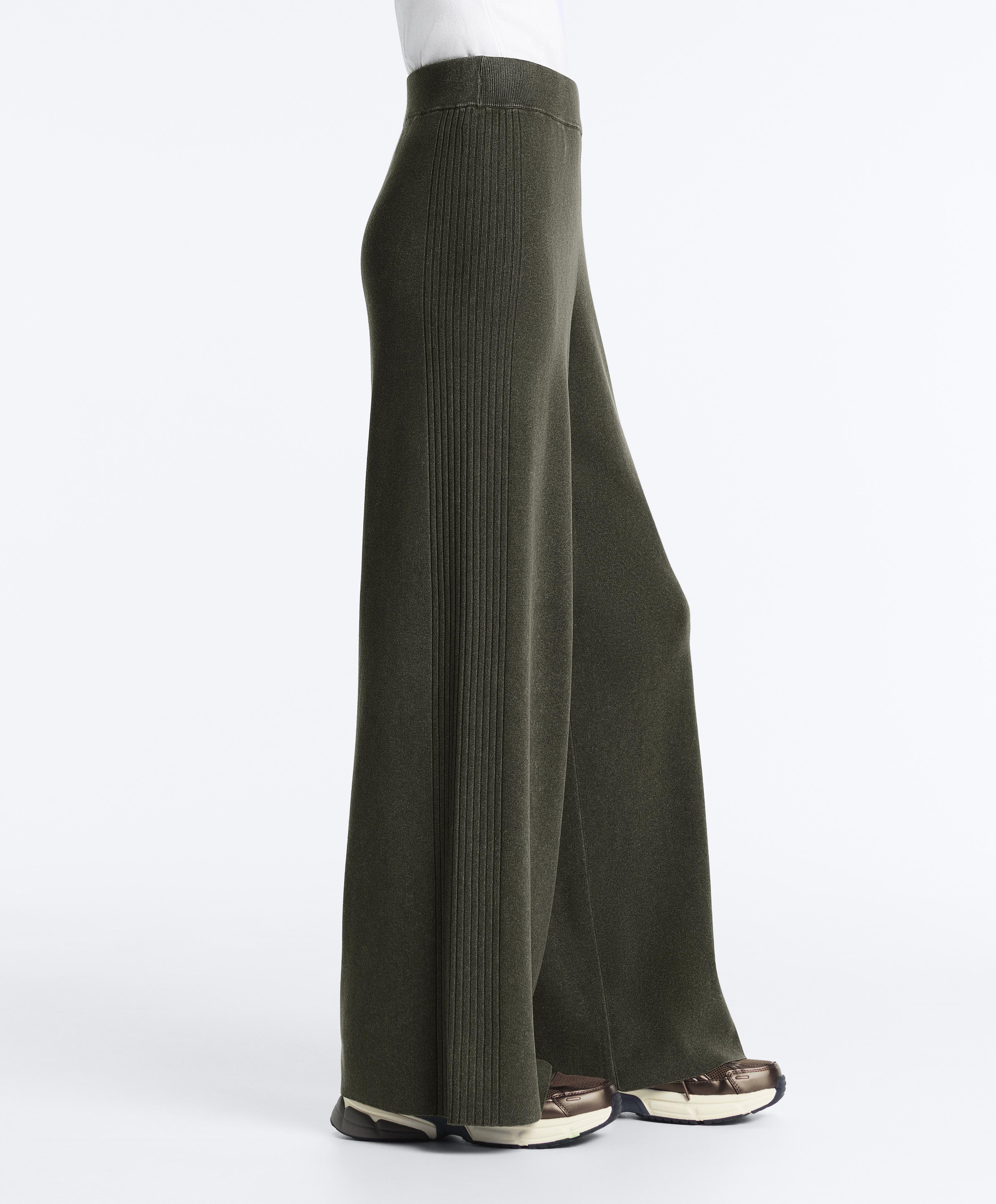 Rib knit straight-leg trousers — GREEN