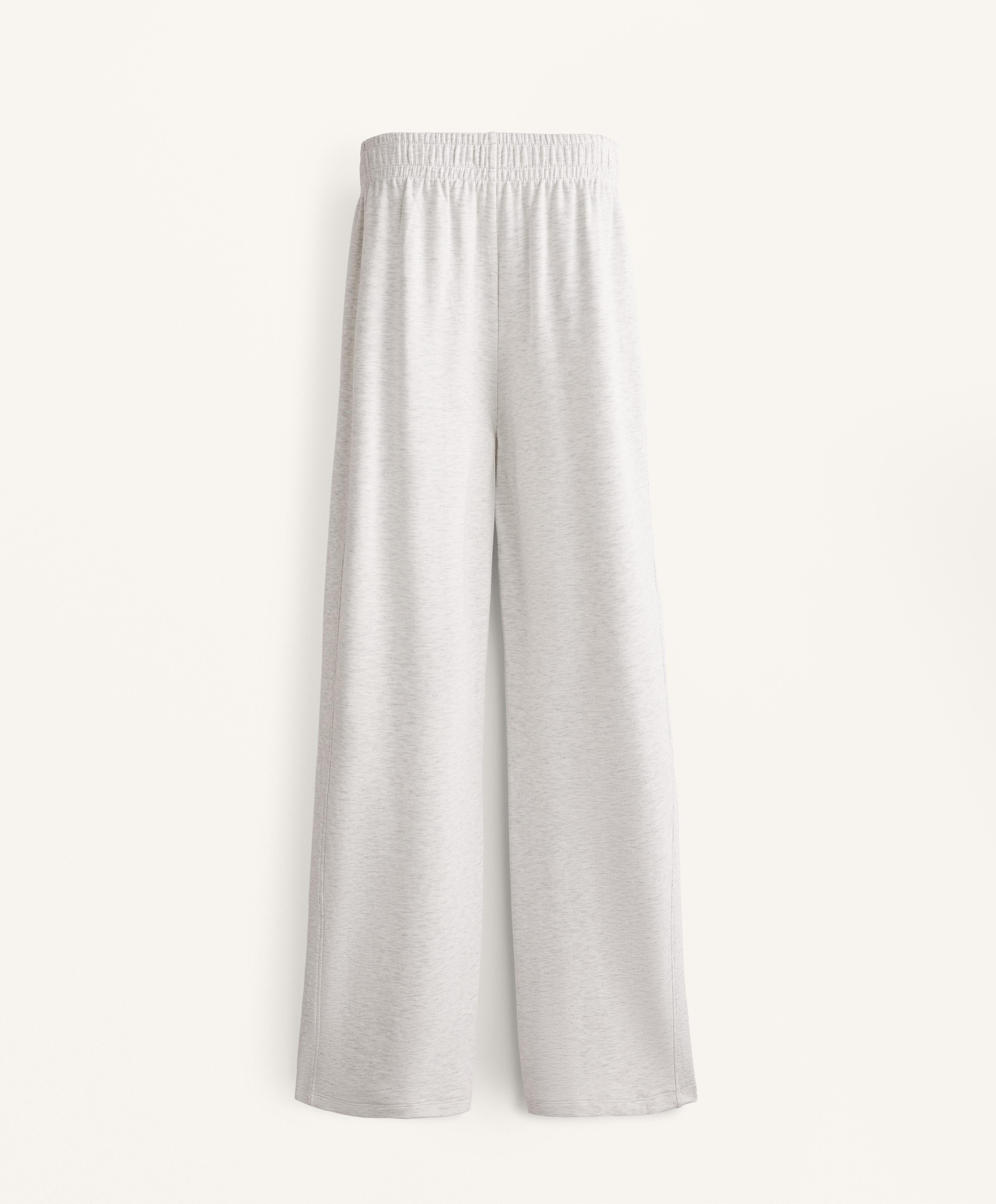 Rib detail wide-leg trousers with cotton and modal