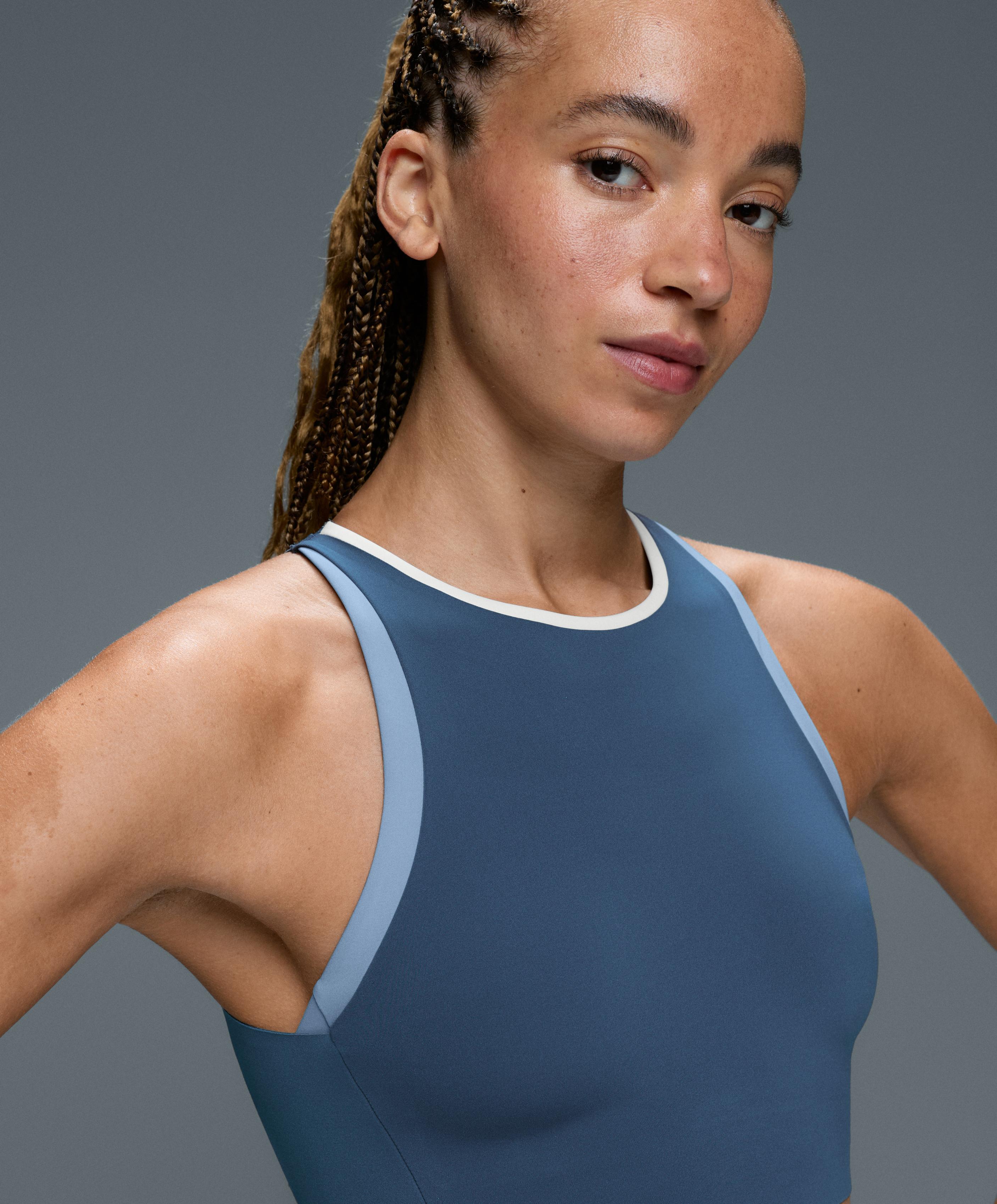 Compressive block tank top — MID GREY-BLUE