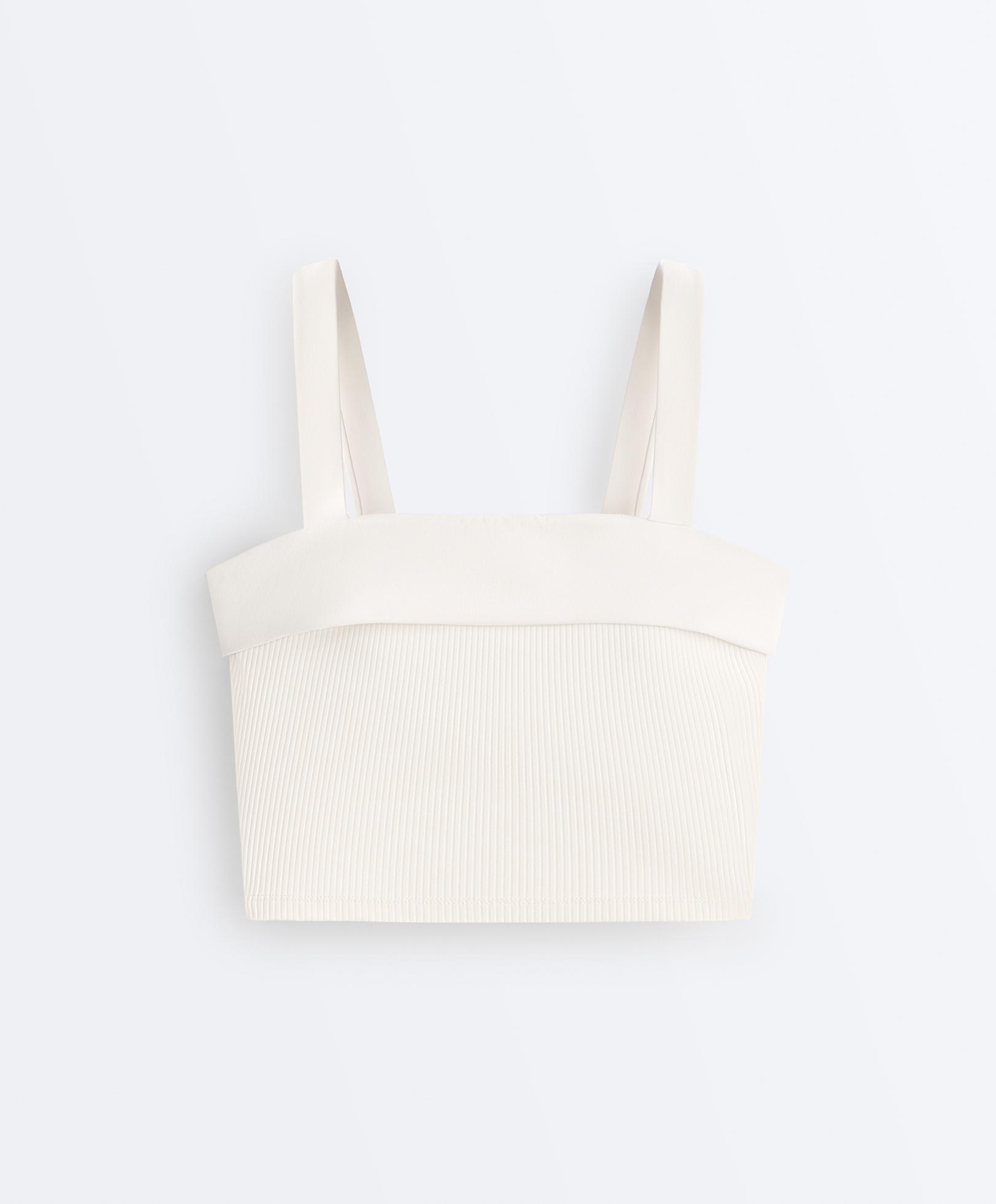 Comfortlux rib turn-up tank top — PALE ECRU