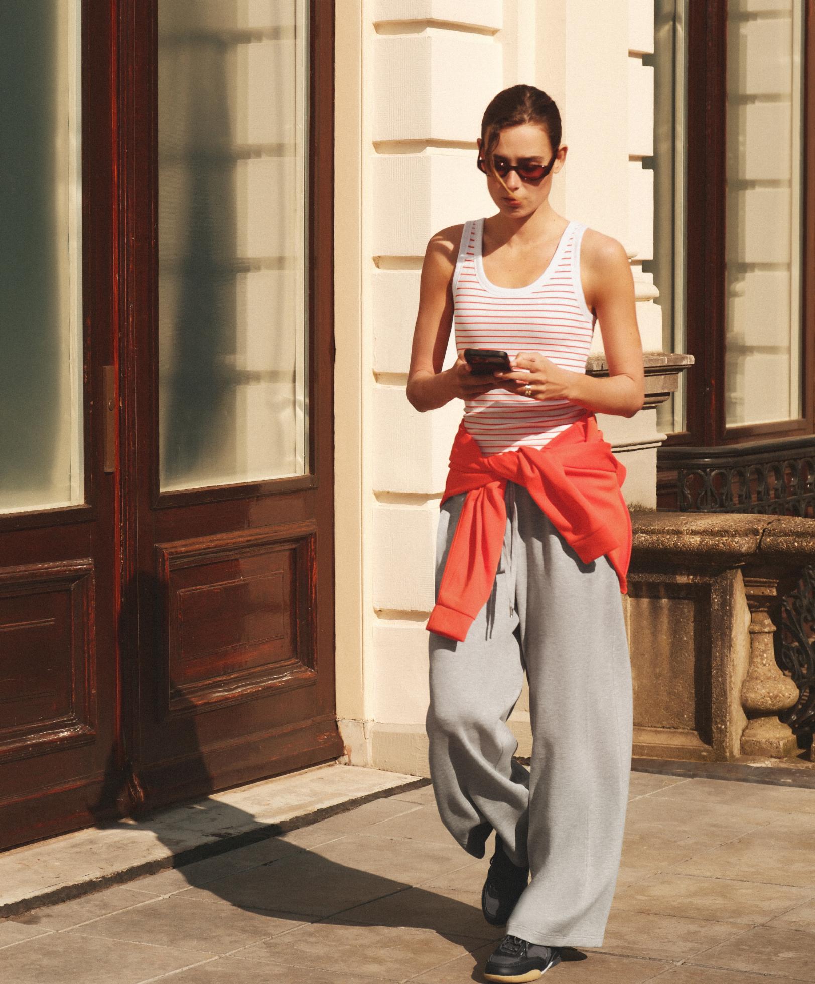 Melange piqué straight-leg trousers — GREY MELANGE