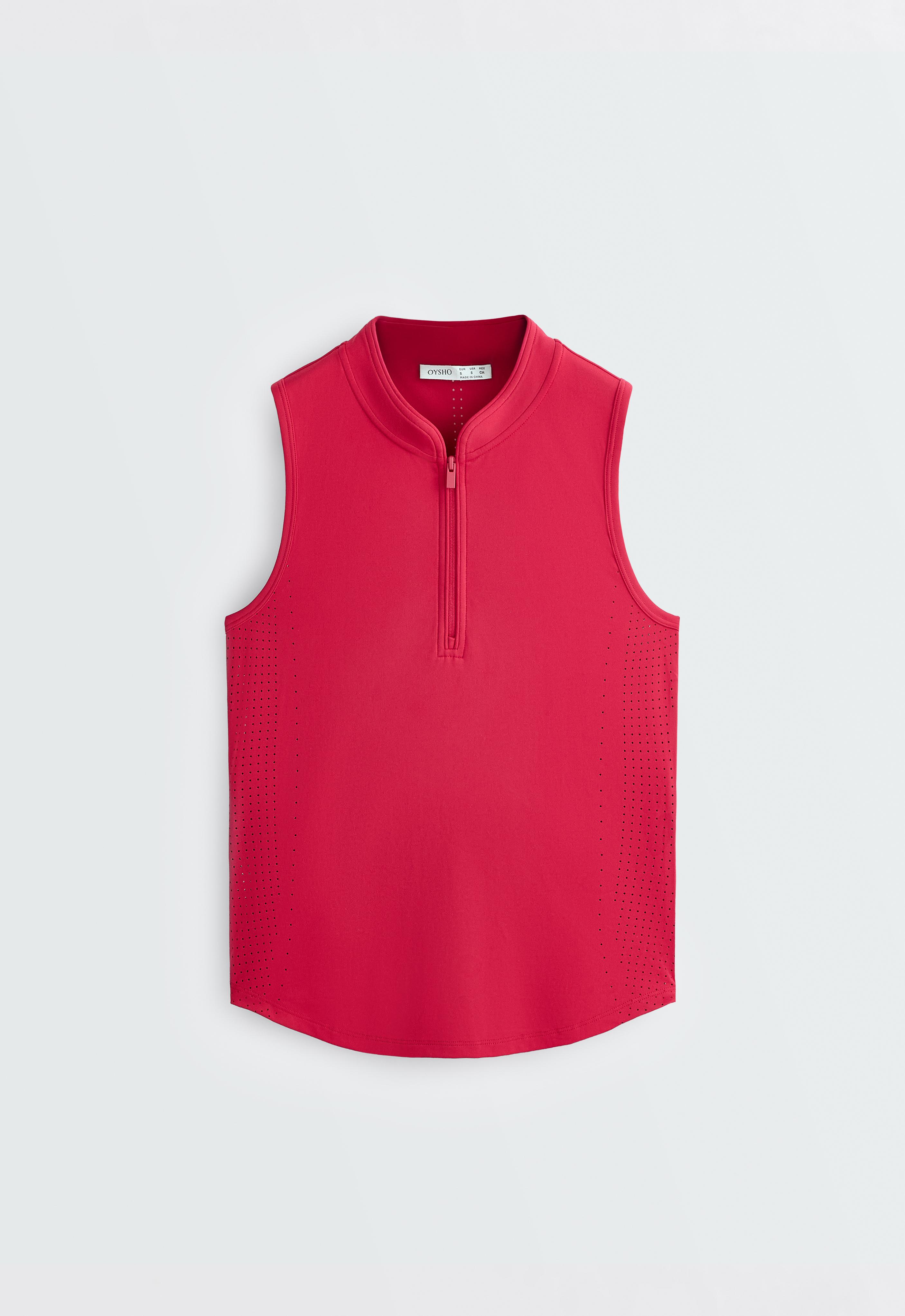 Technical sleeveless T-shirt with half zip — RED