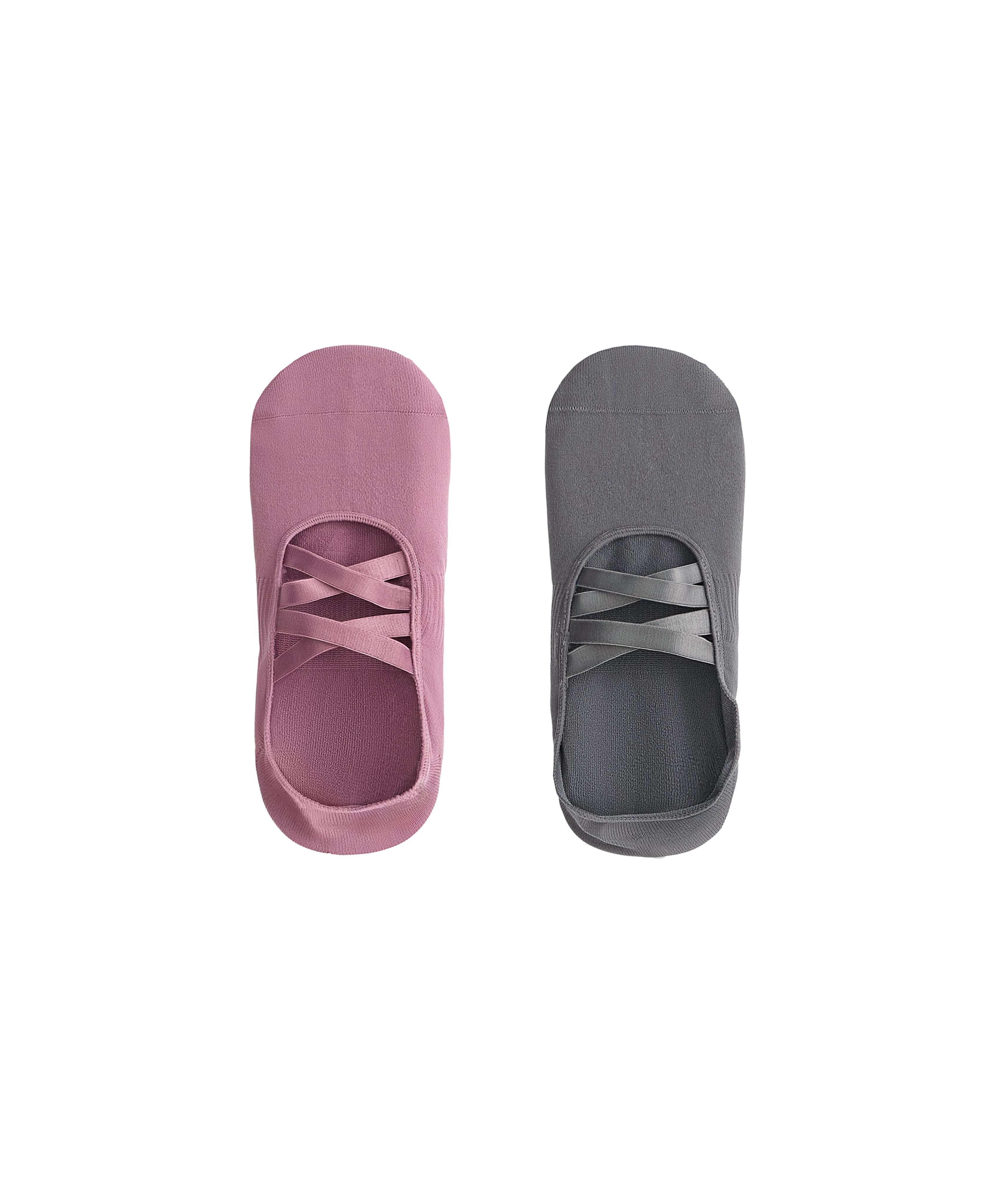 2 pairs of invisible polyamide blend yoga and Pilates socks with double straps — MAUVE PINK