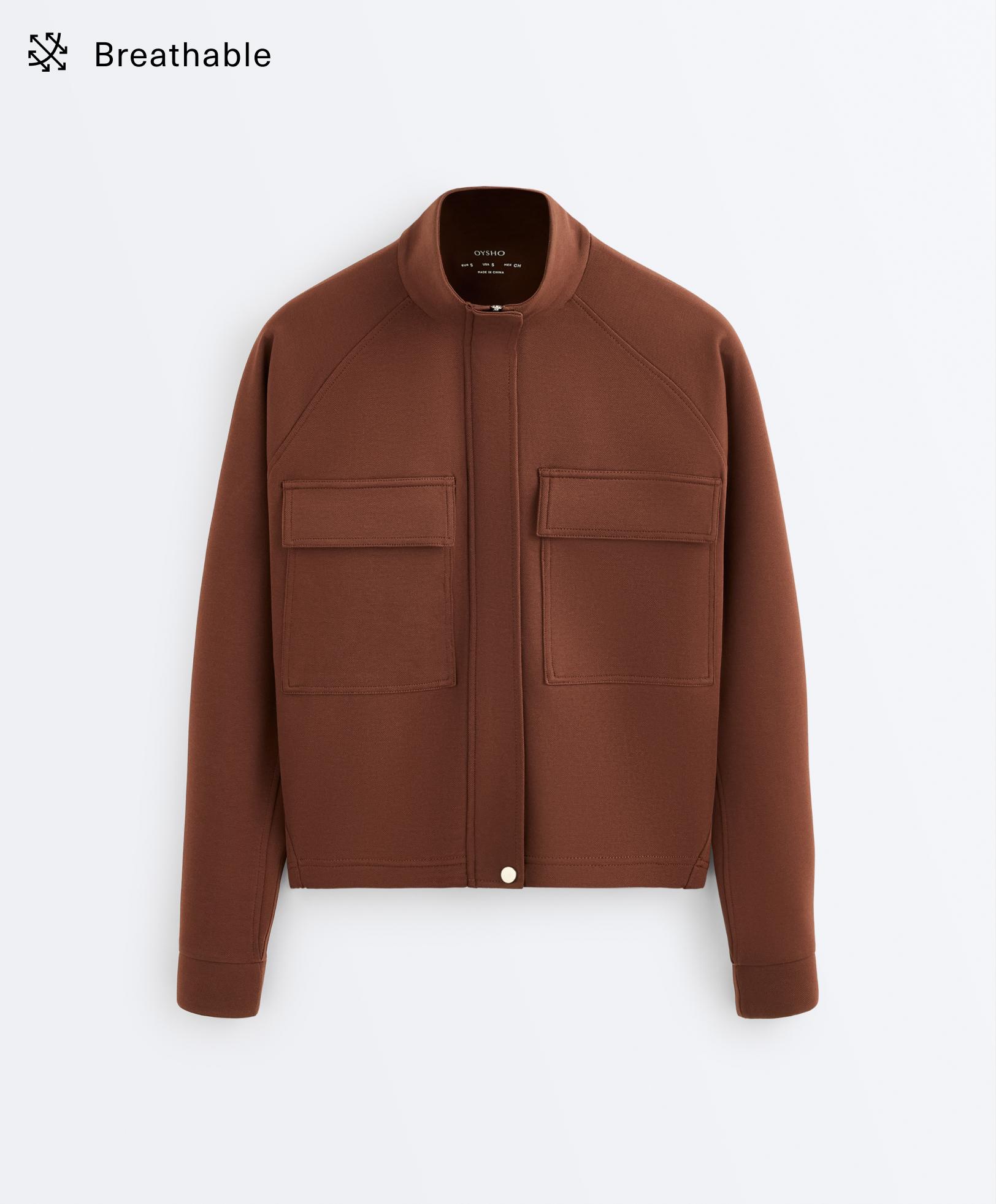 Cotton piqué pocket jacket — COFFEE