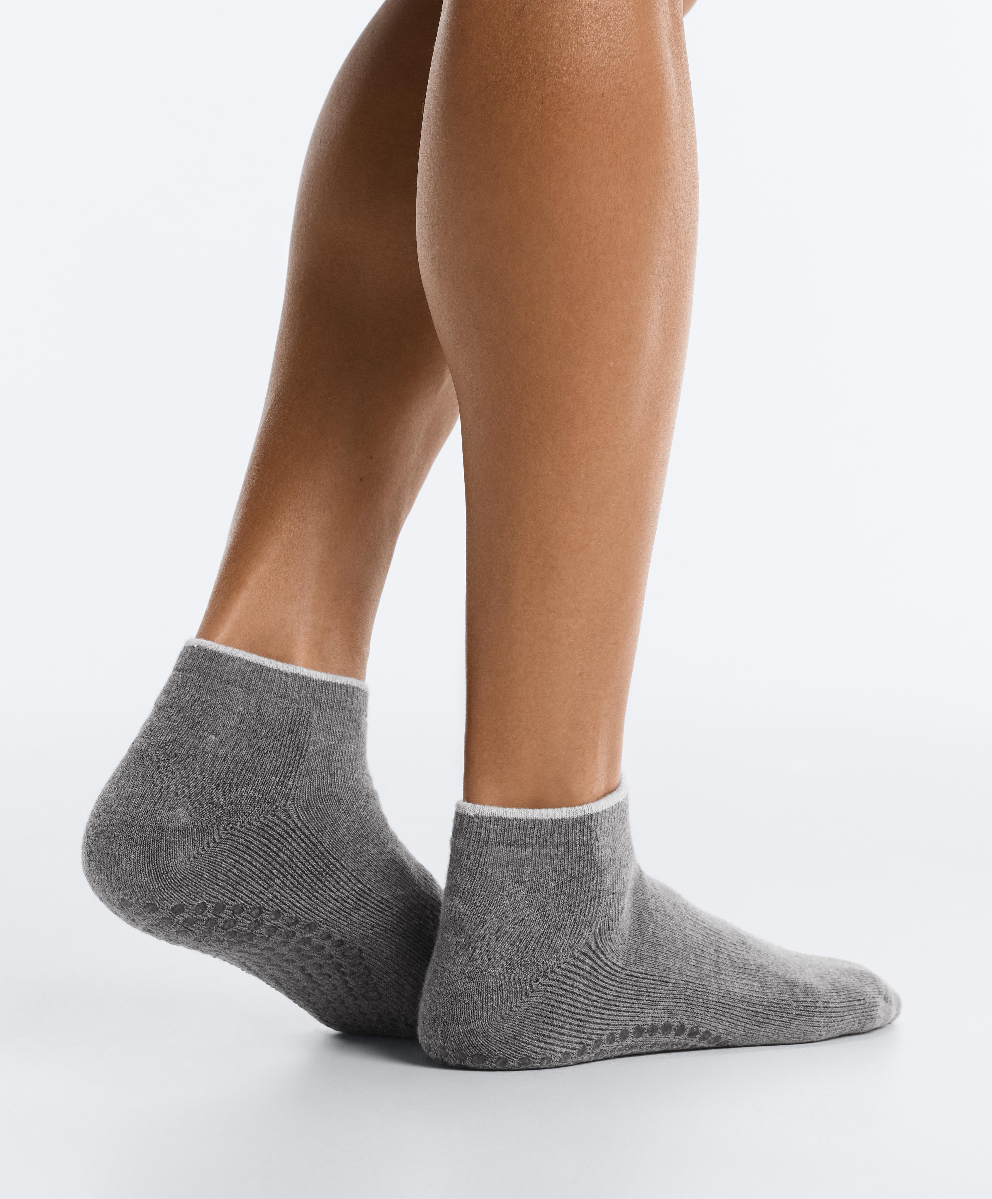 2 pairs of cotton quarter yoga and Pilates socks — DARK-GREY MELANGE