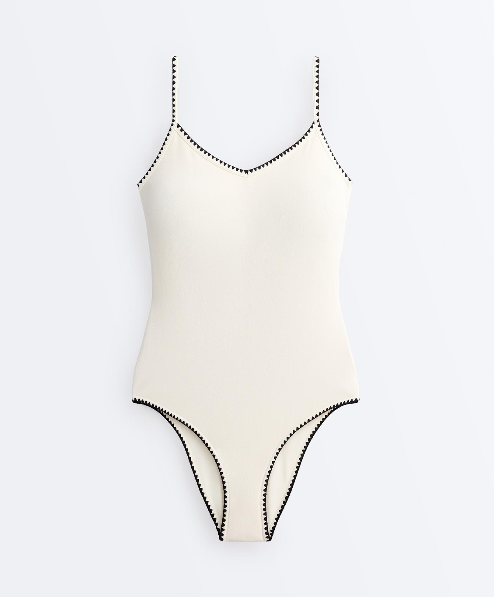 Contrast stitch swimsuit — PALE ECRU