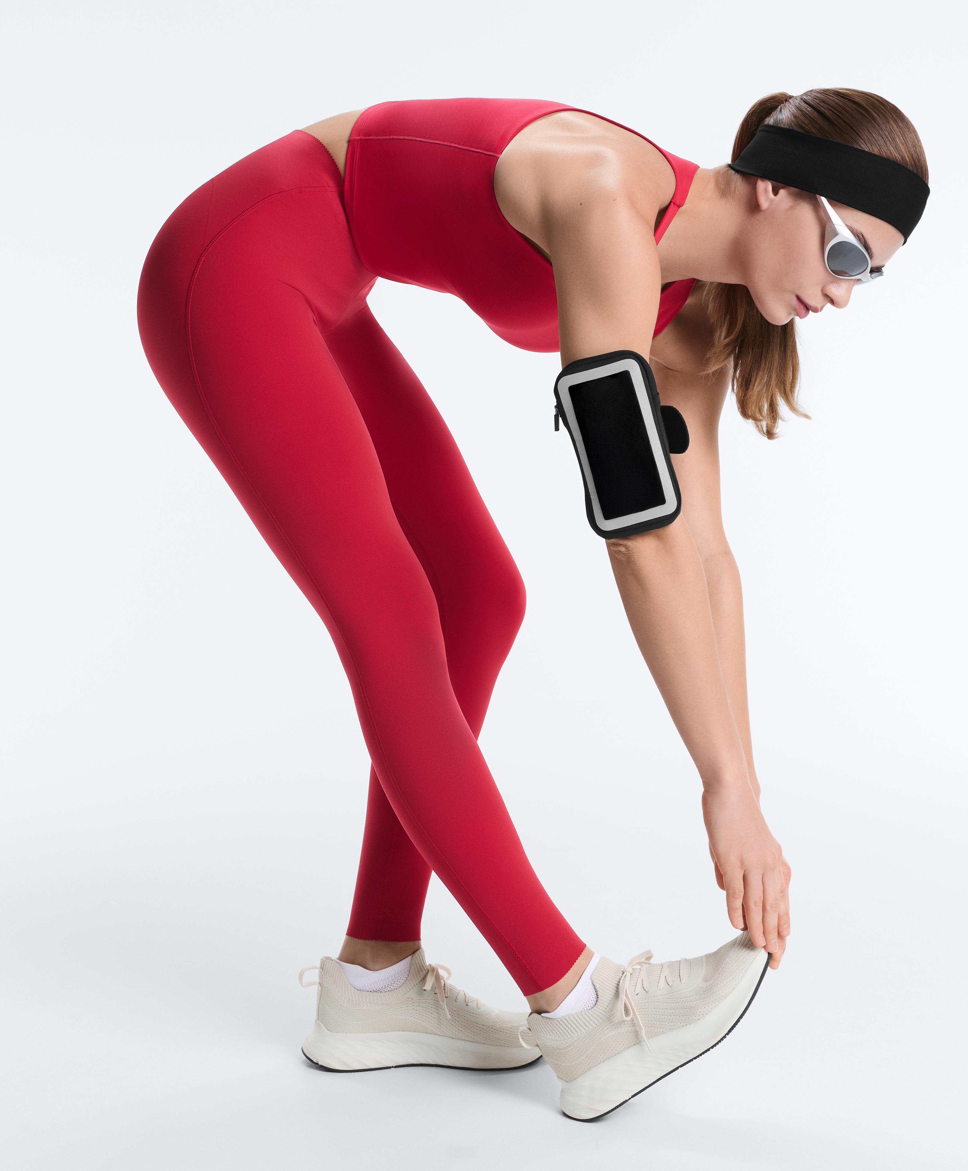 Compressive high-rise core-control ankle-length leggings — RED