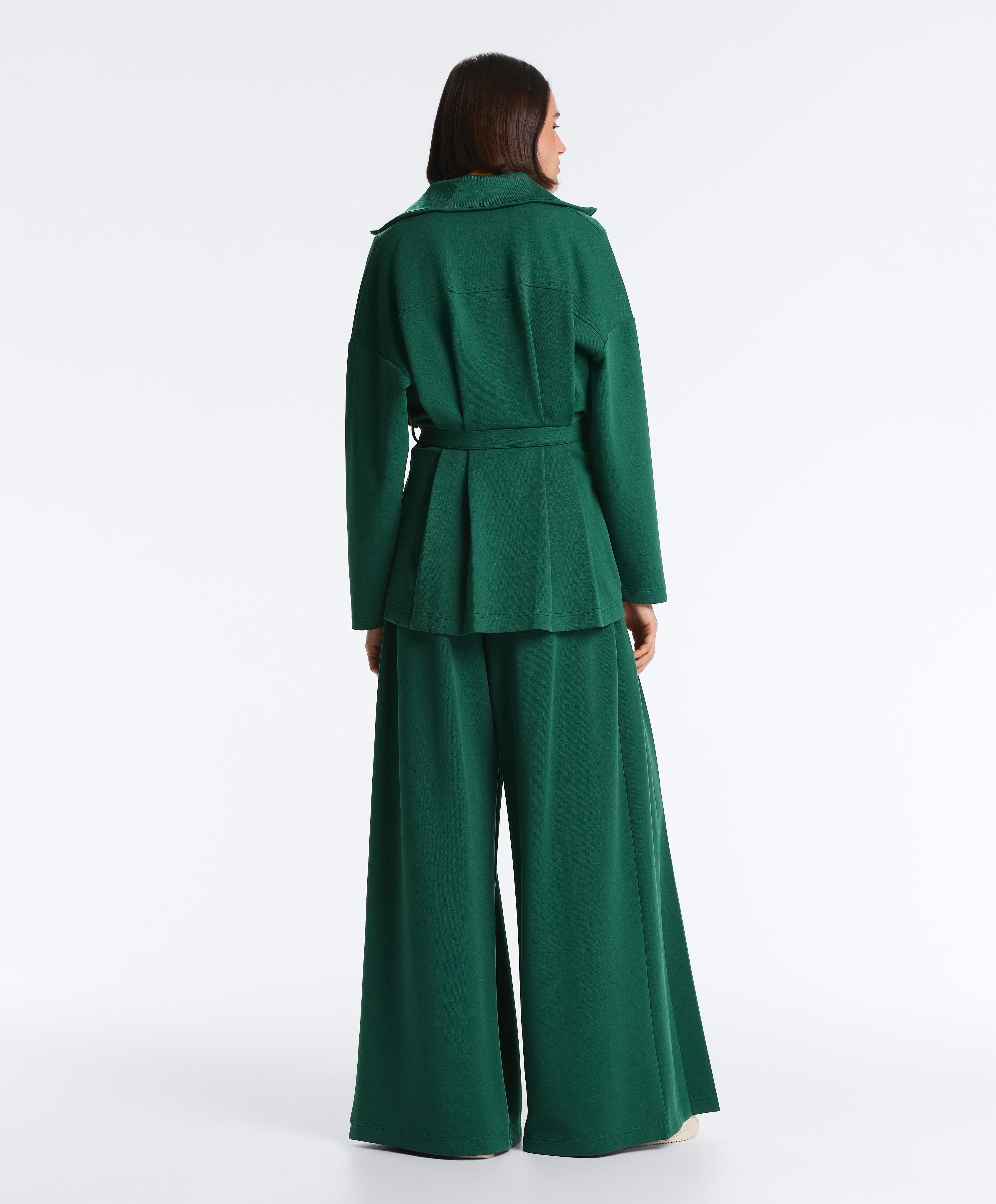 Long cotton piqué belted jacket — DARK EMERALD
