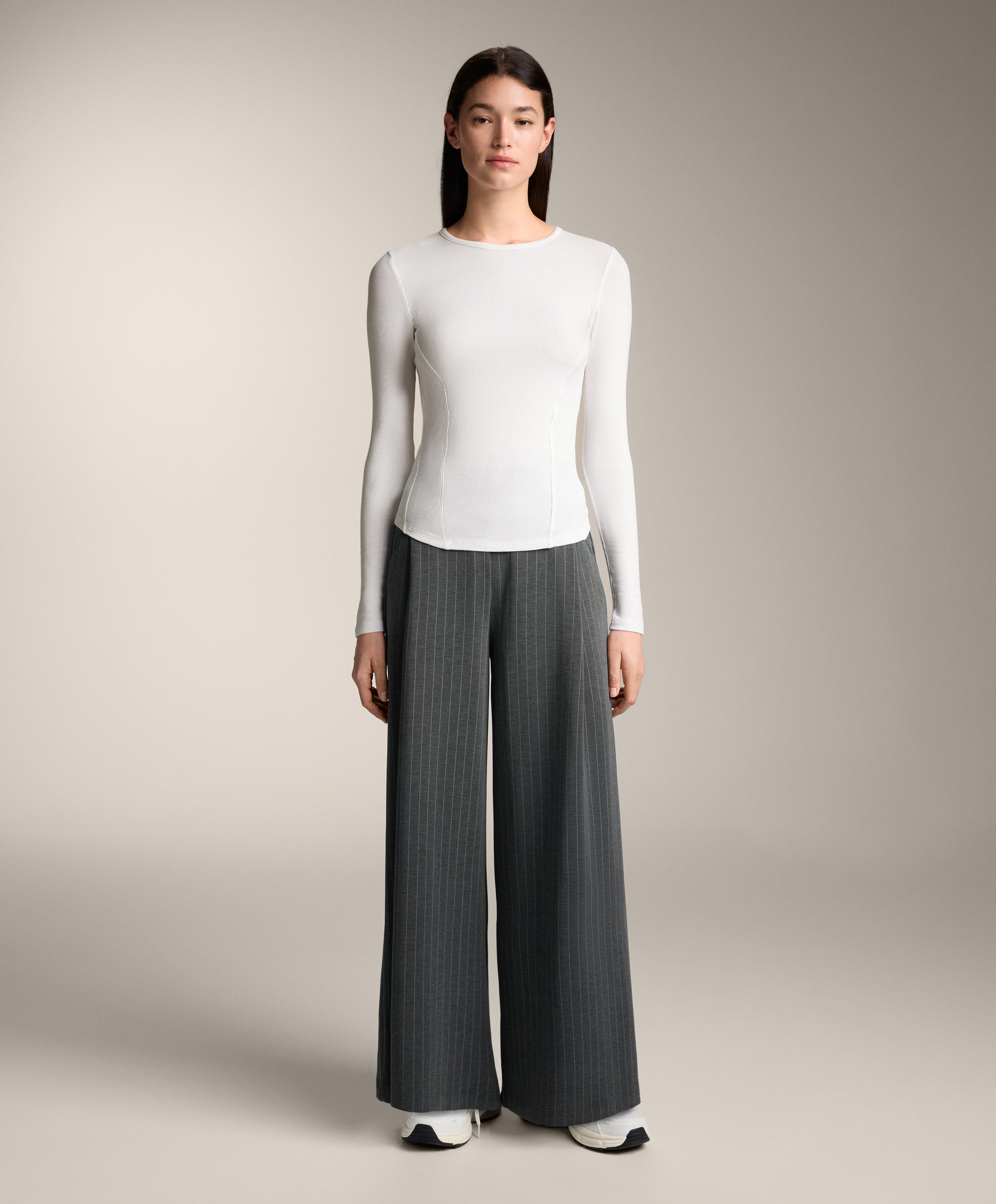 Fitted long sleeve rib T-shirt with cotton and modal — WHITE