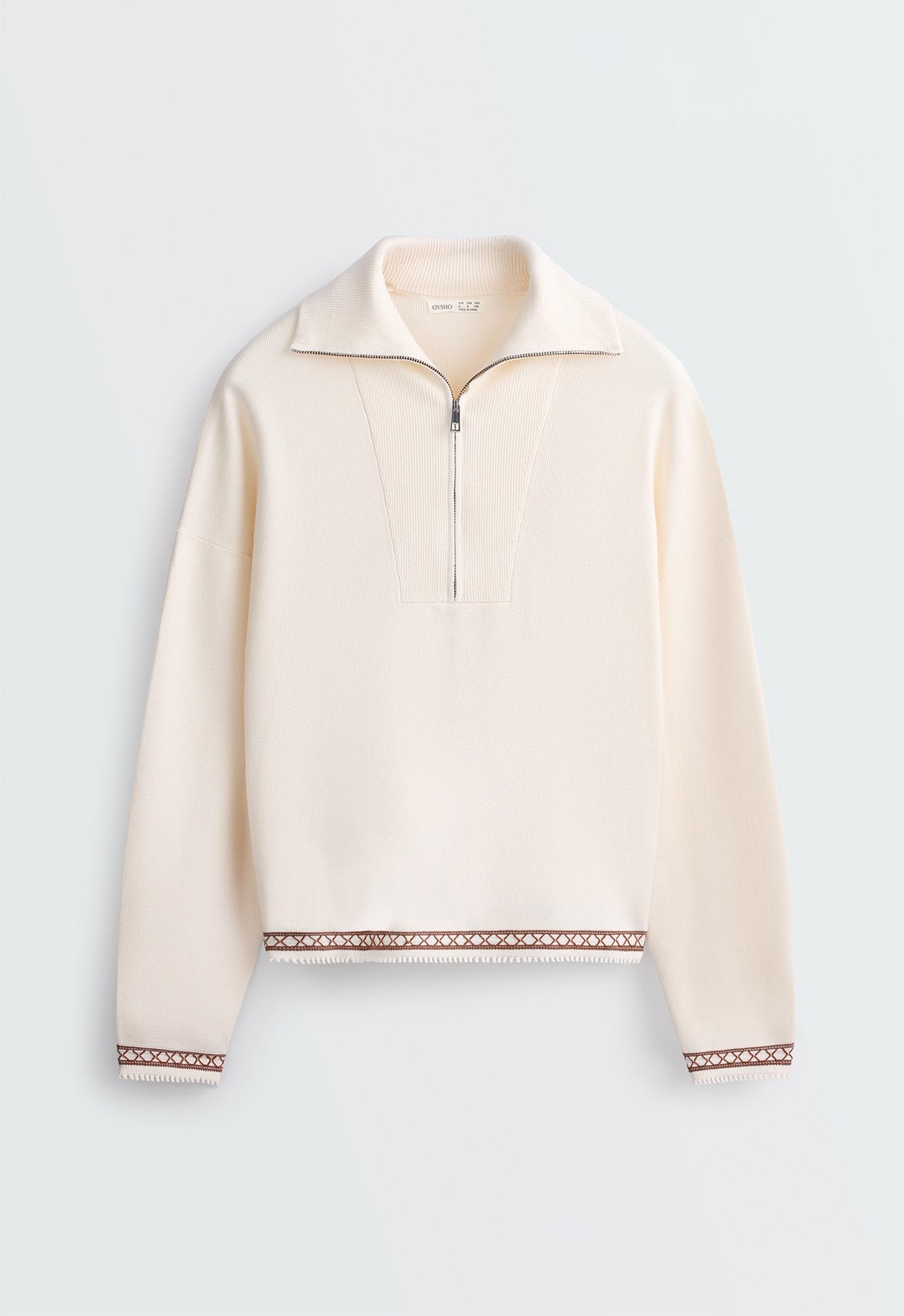 High-neck half-zip jumper — PALE ECRU