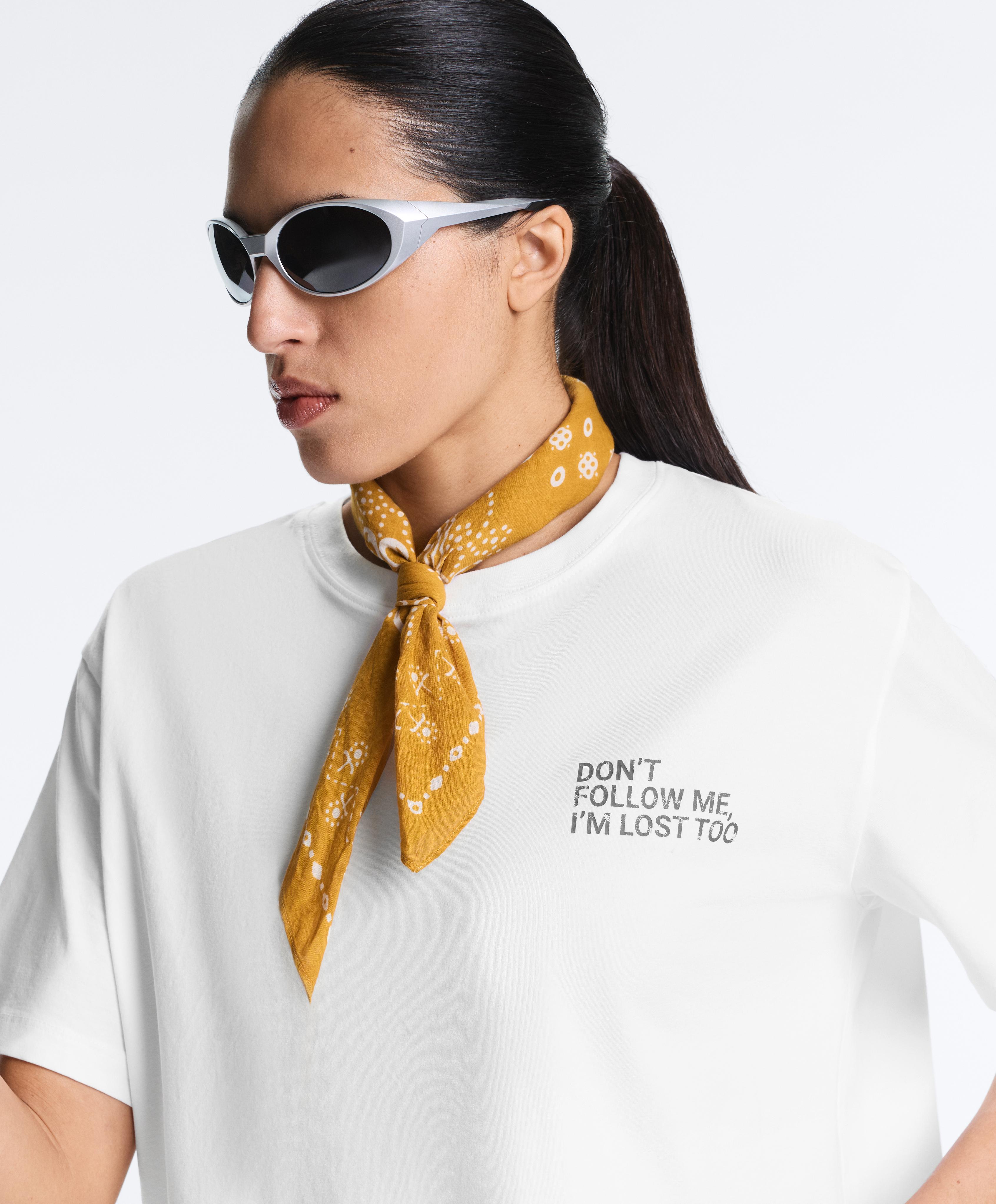 Boxy cotton blend T-shirt with slogan — WHITE