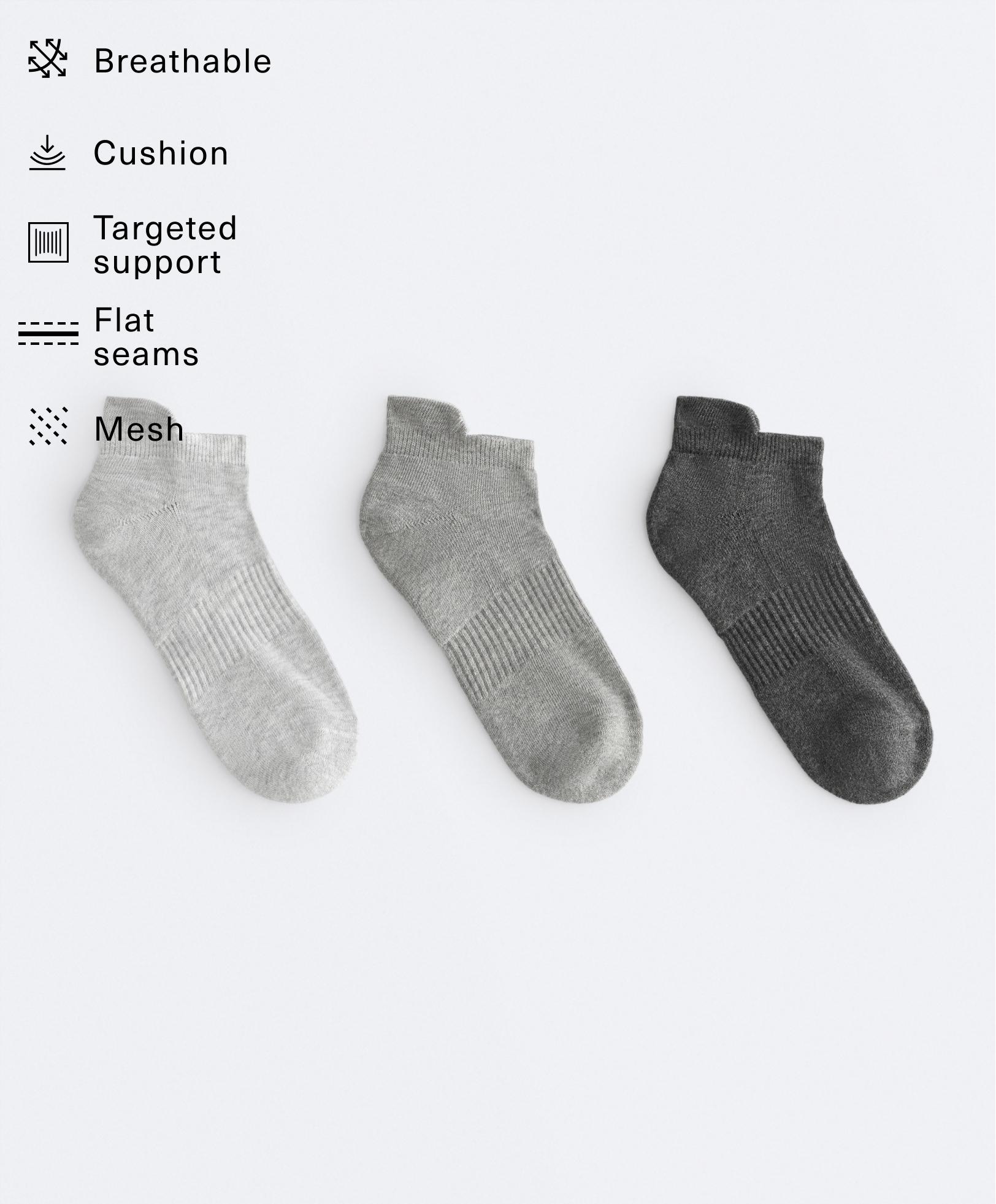 3 pairs of tab cotton blend sports sneaker socks — PALE GREY MELANGE