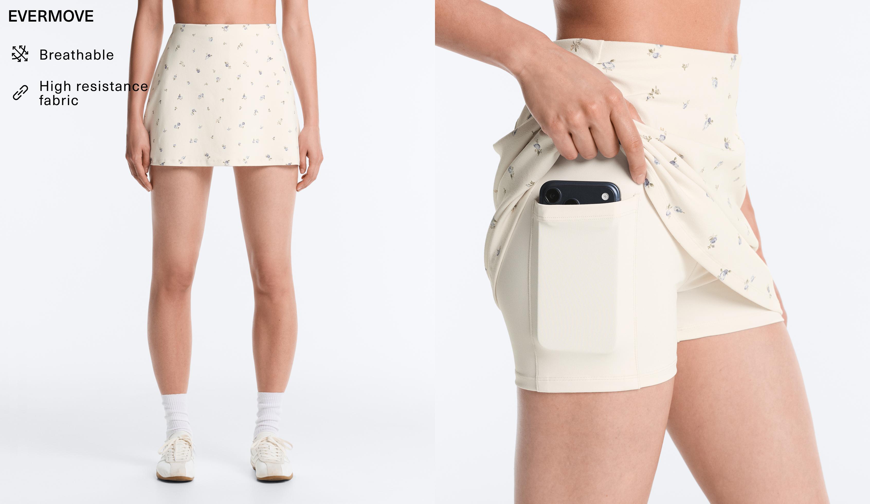 Evermove high rise floral print short skirt — PALE ECRU