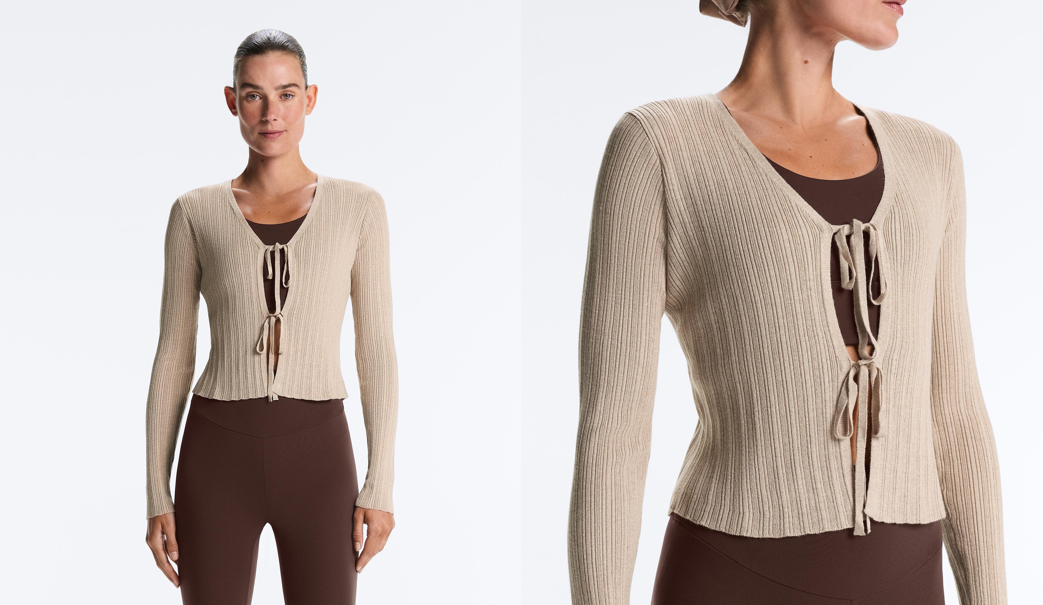 Front tie knit rib cardigan