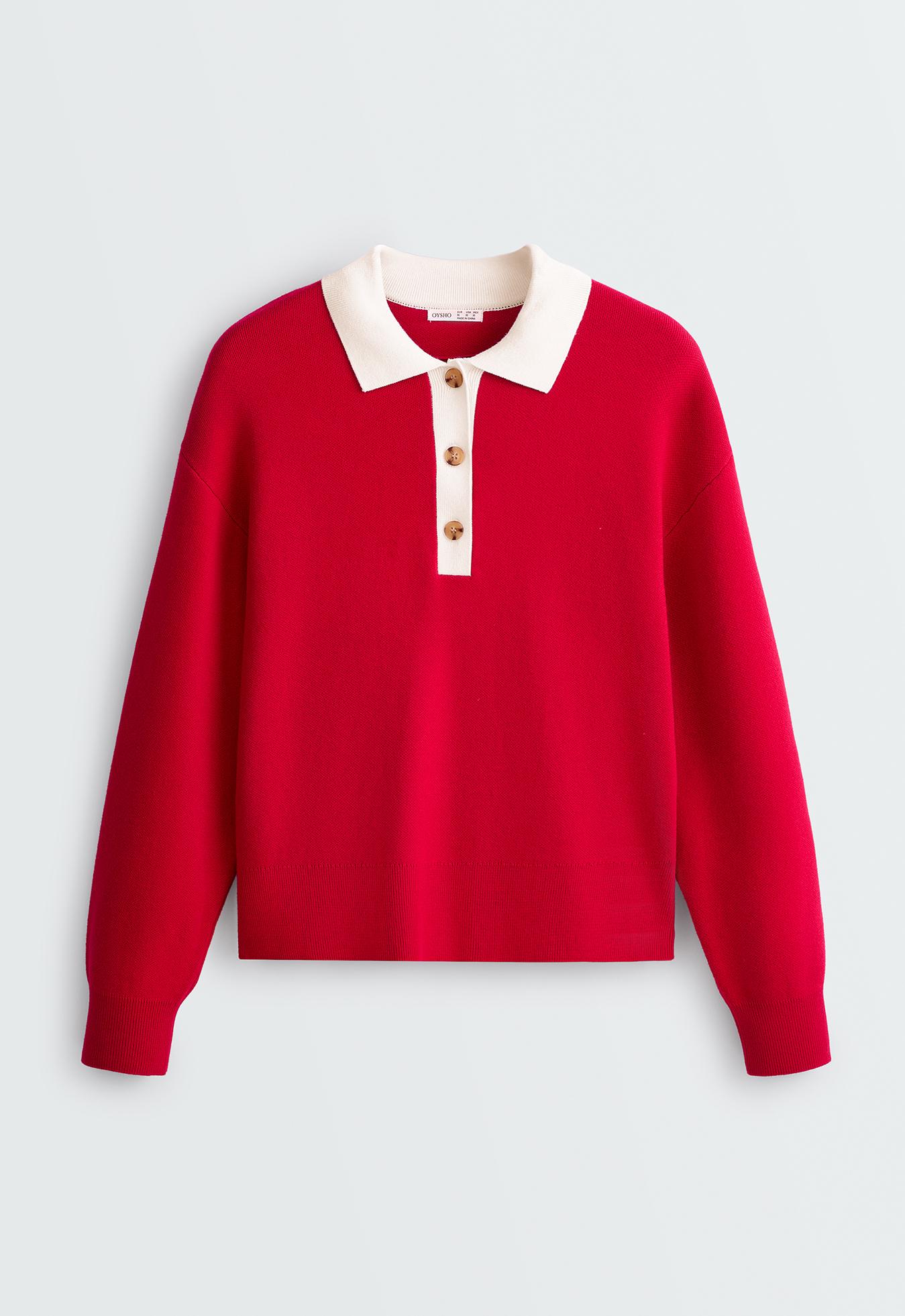 Contrast knit polo jumper — STRAWBERRY