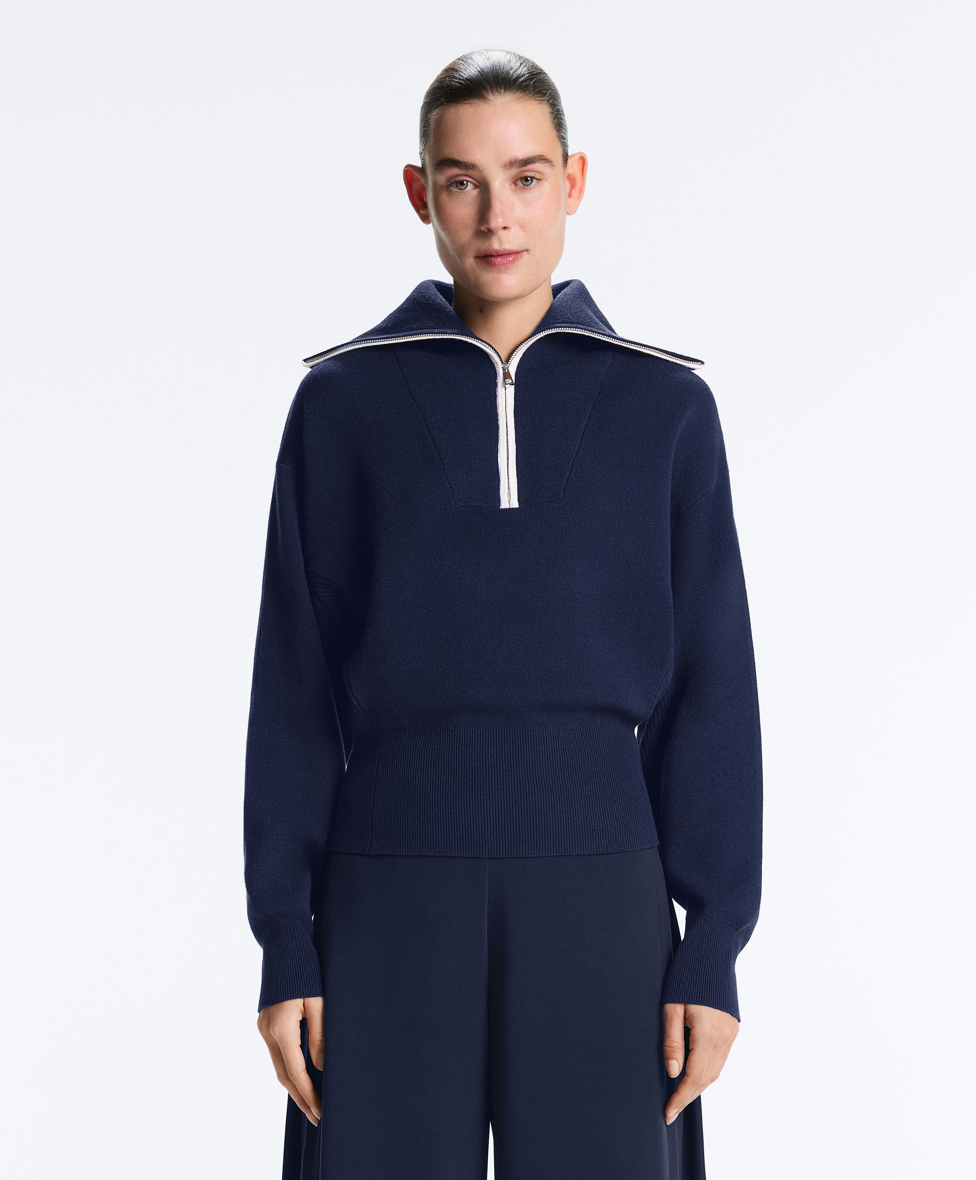 Half-zip high-neck jumper — NAVY BLUE