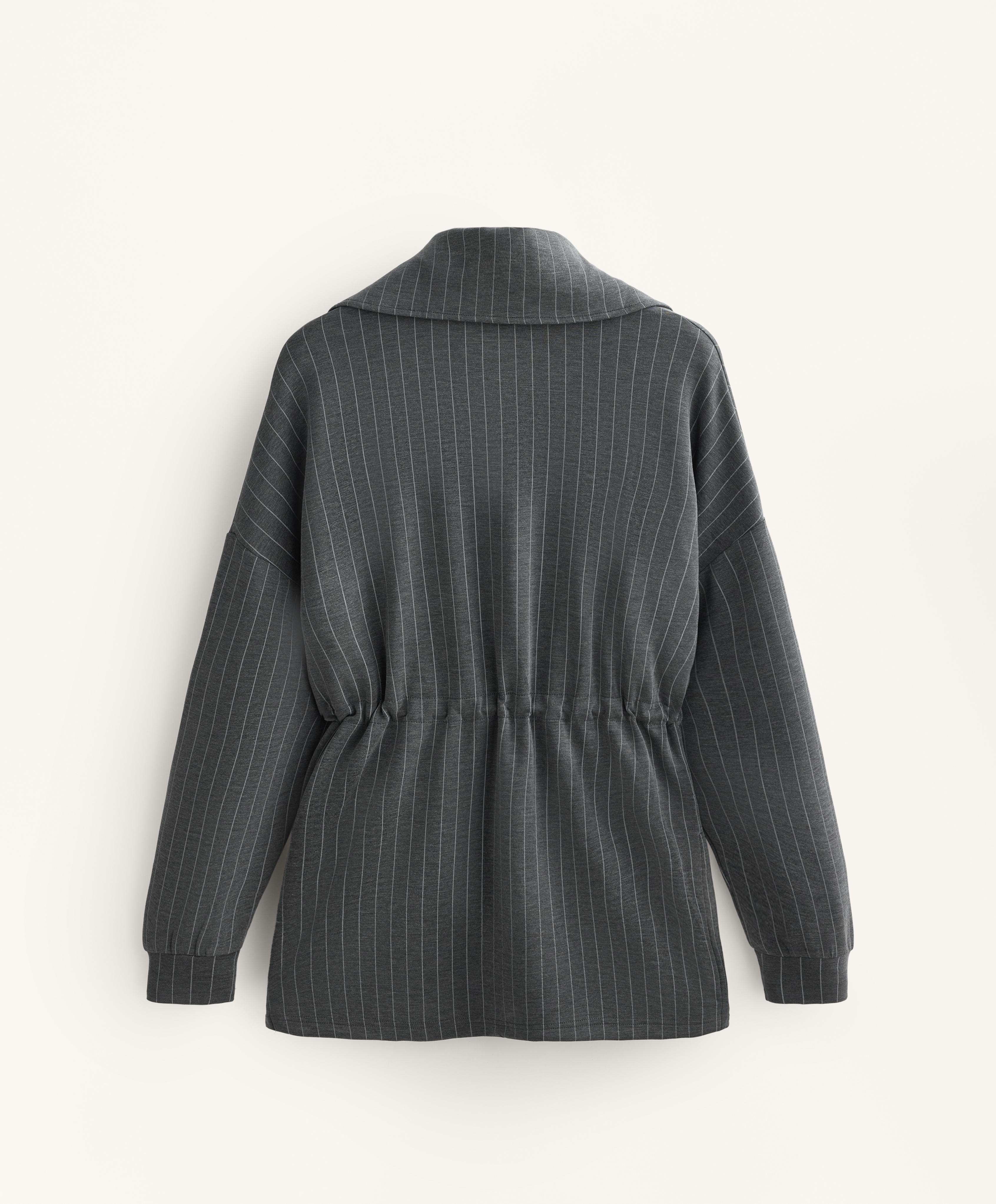 Long striped jacket with adjustable waist and soft-touch modal
