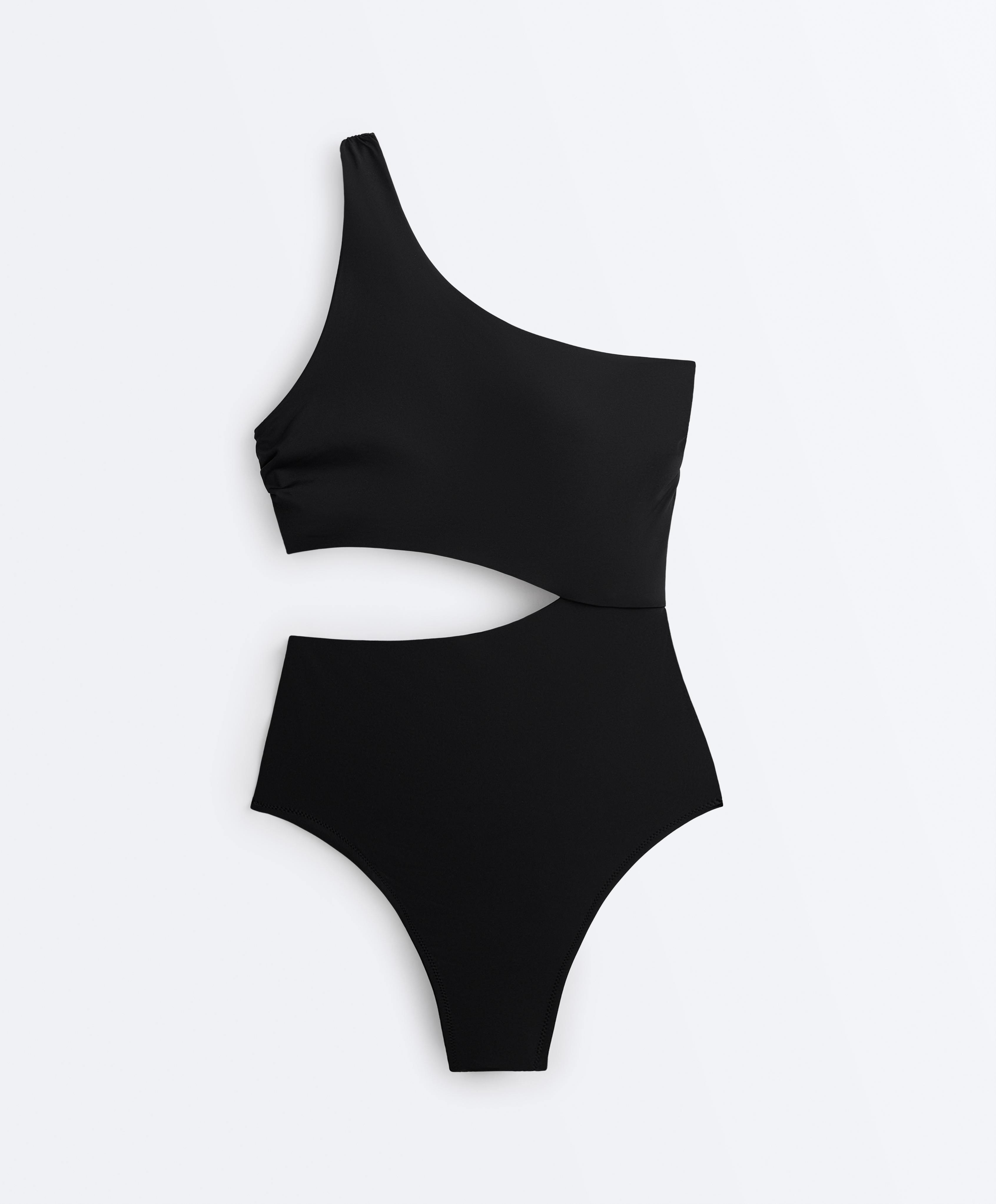 Asymmetric strap trikini — BLACK