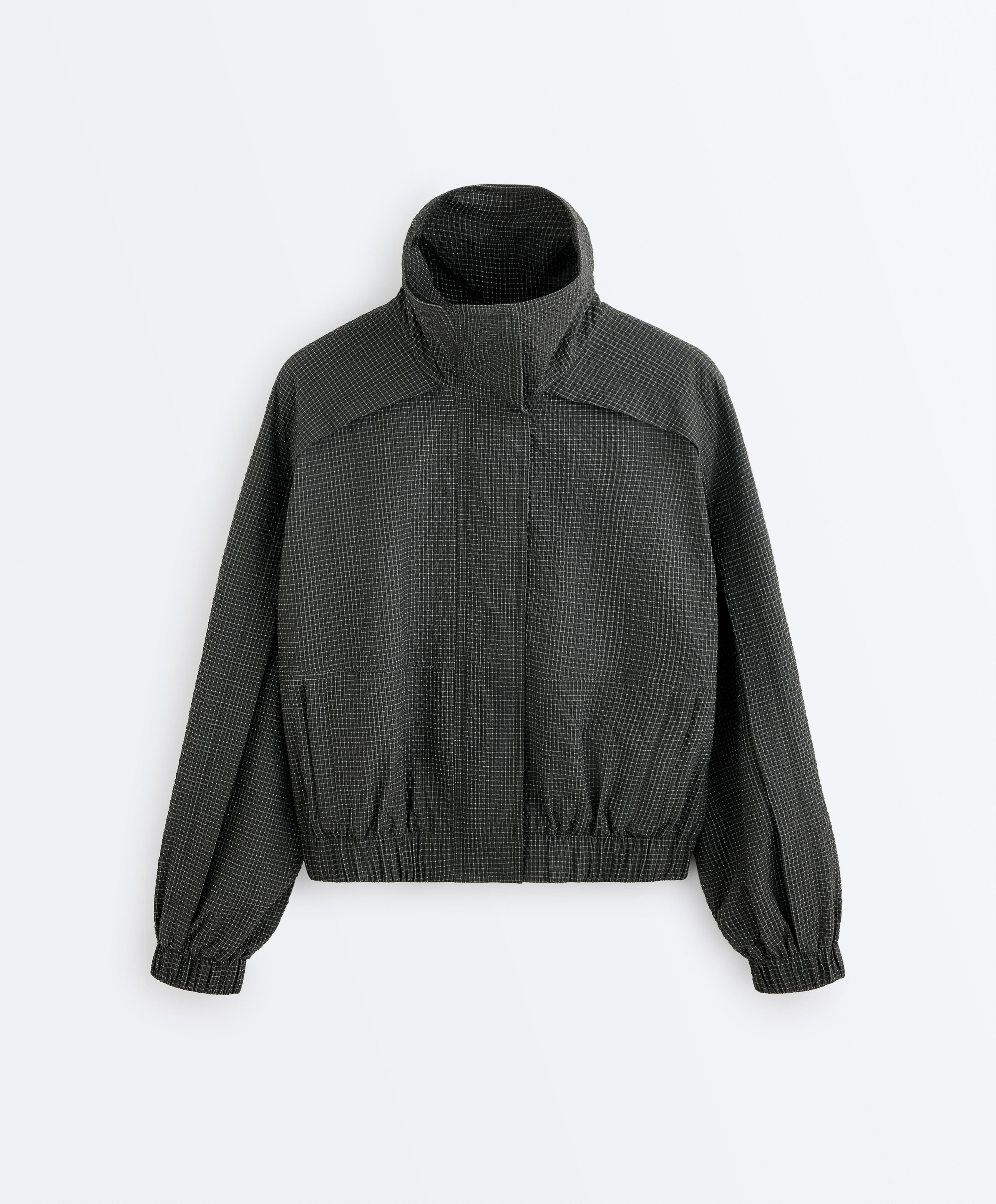 Water-repellent checked nylon track jacket — BLACK