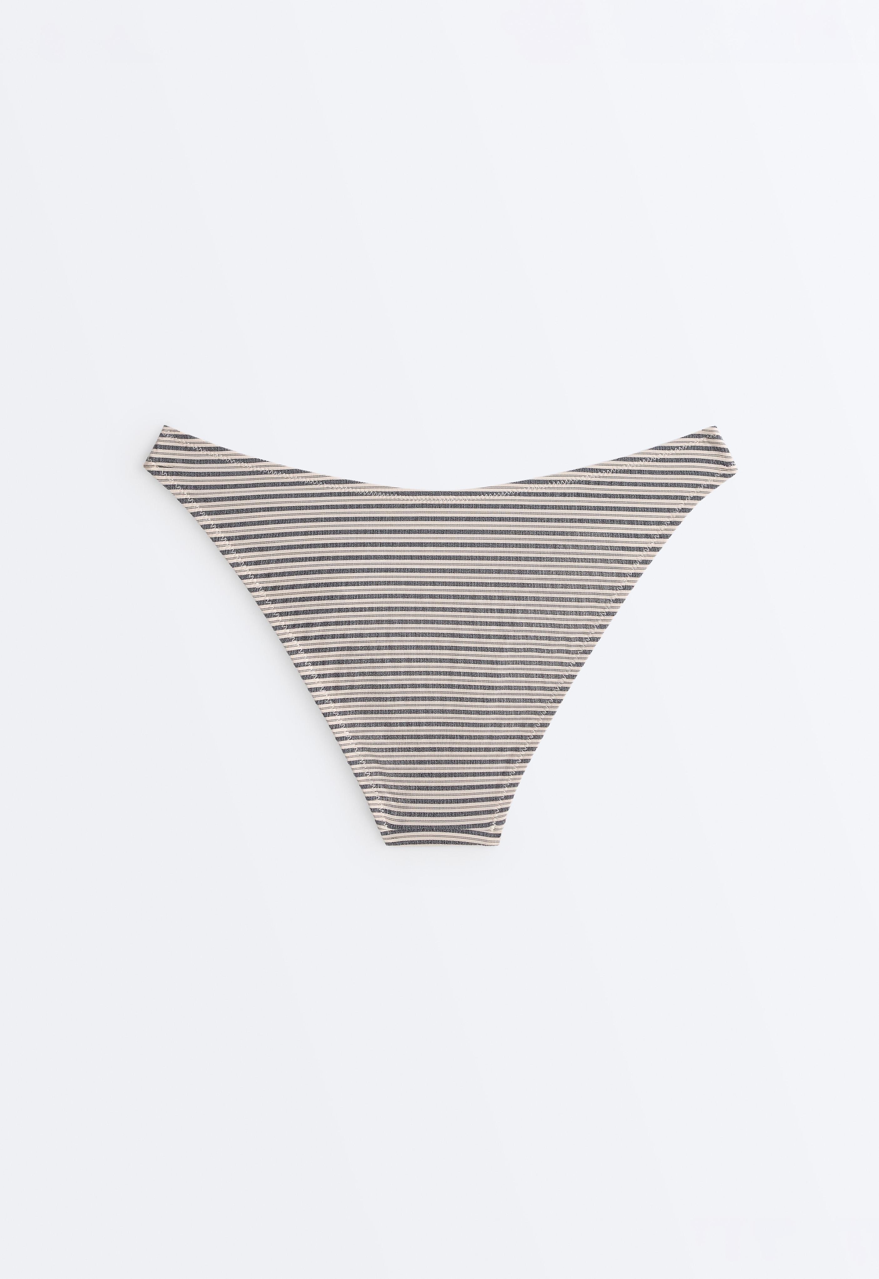 Striped U-cut medium-coverage bikini briefs — SAND