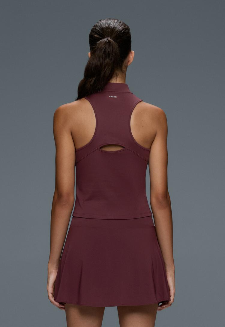 Half-zip sleeveless top — BURGUNDY