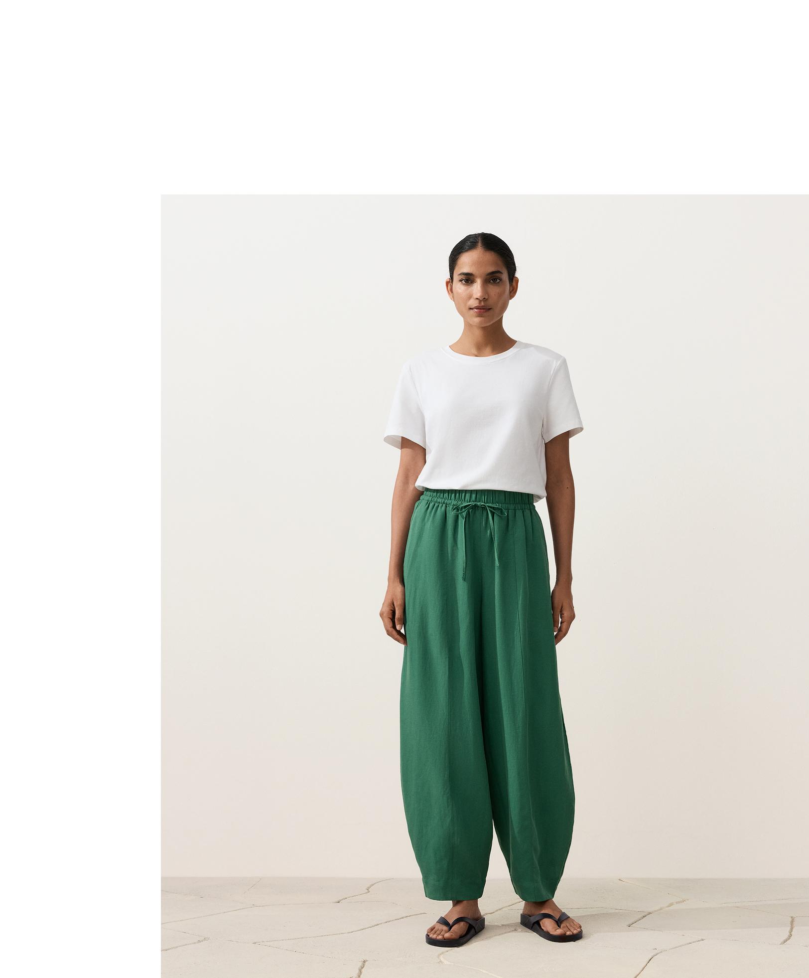 Balloon trousers lyocell blend and 24% linen with seams — EMERALD GREEN