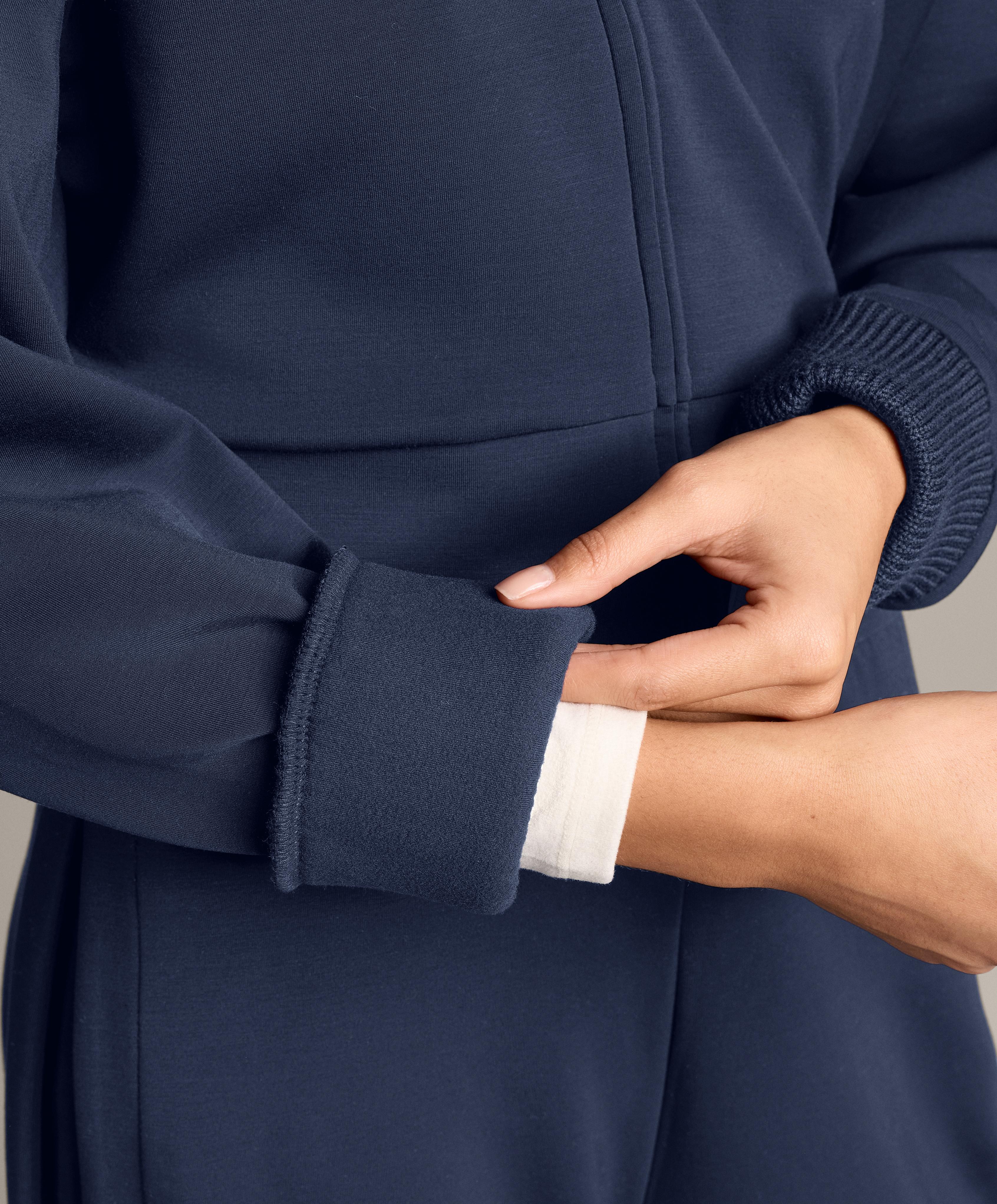 Fitted waist knit collar jacket with brushed modal — NAVY BLUE