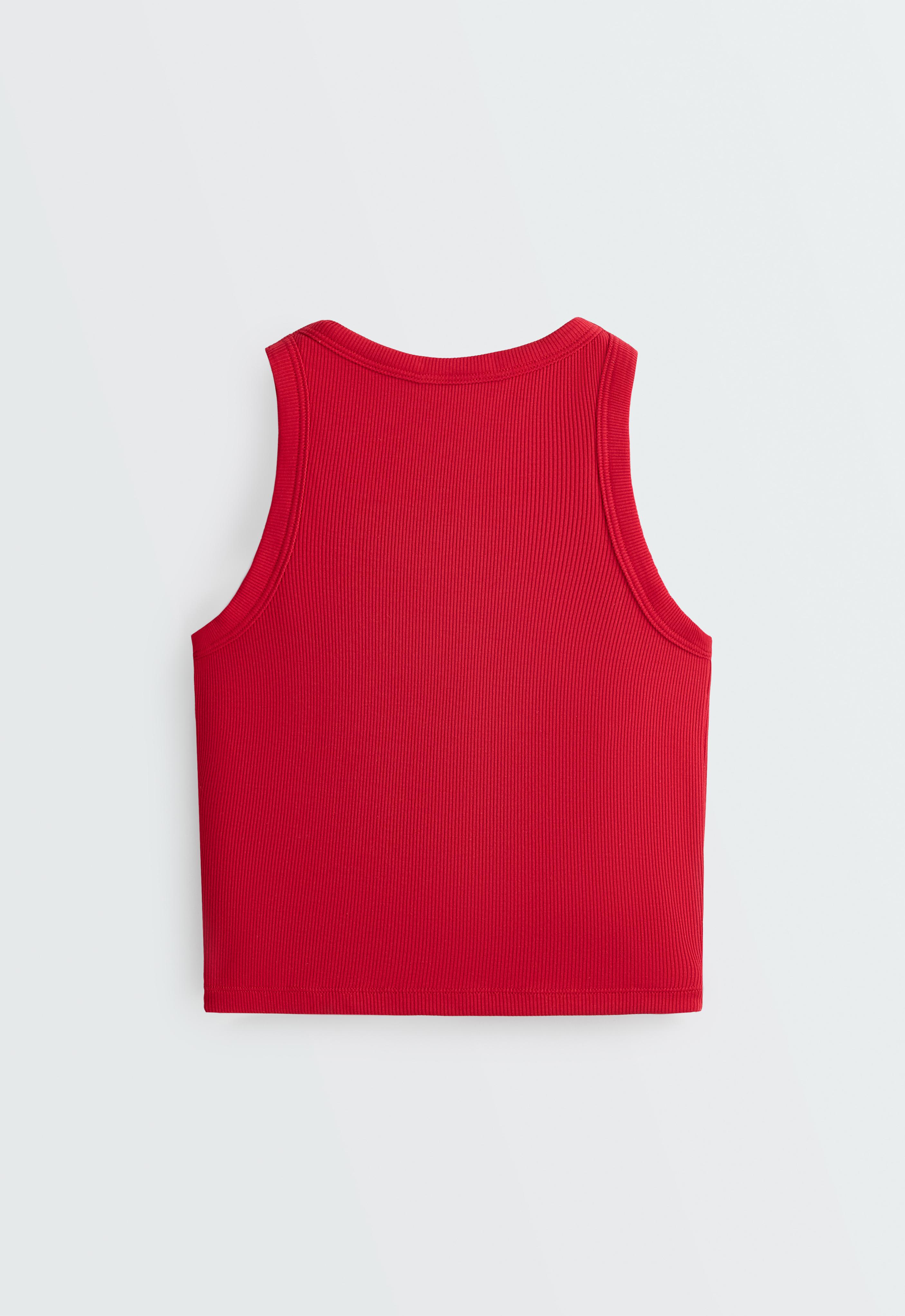 Rib modal blend long tank top — STRONG RED