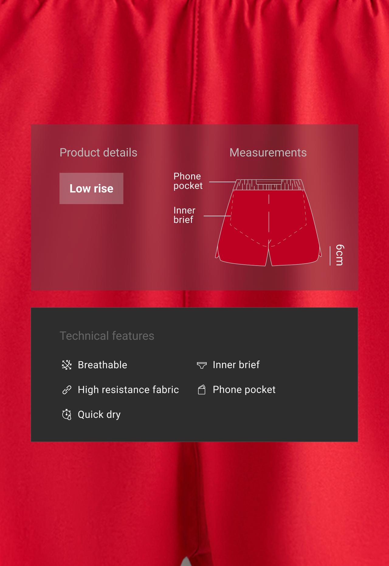 6cm low-rise technical shorts — STRONG RED