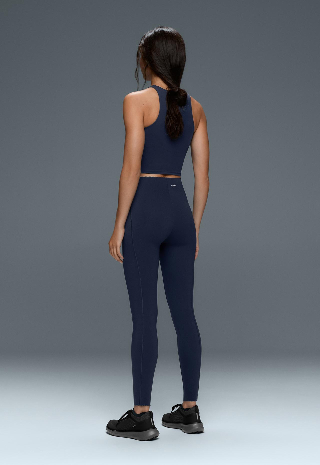 Ankle-length high rise Compressive core control leggings — NAVY BLUE
