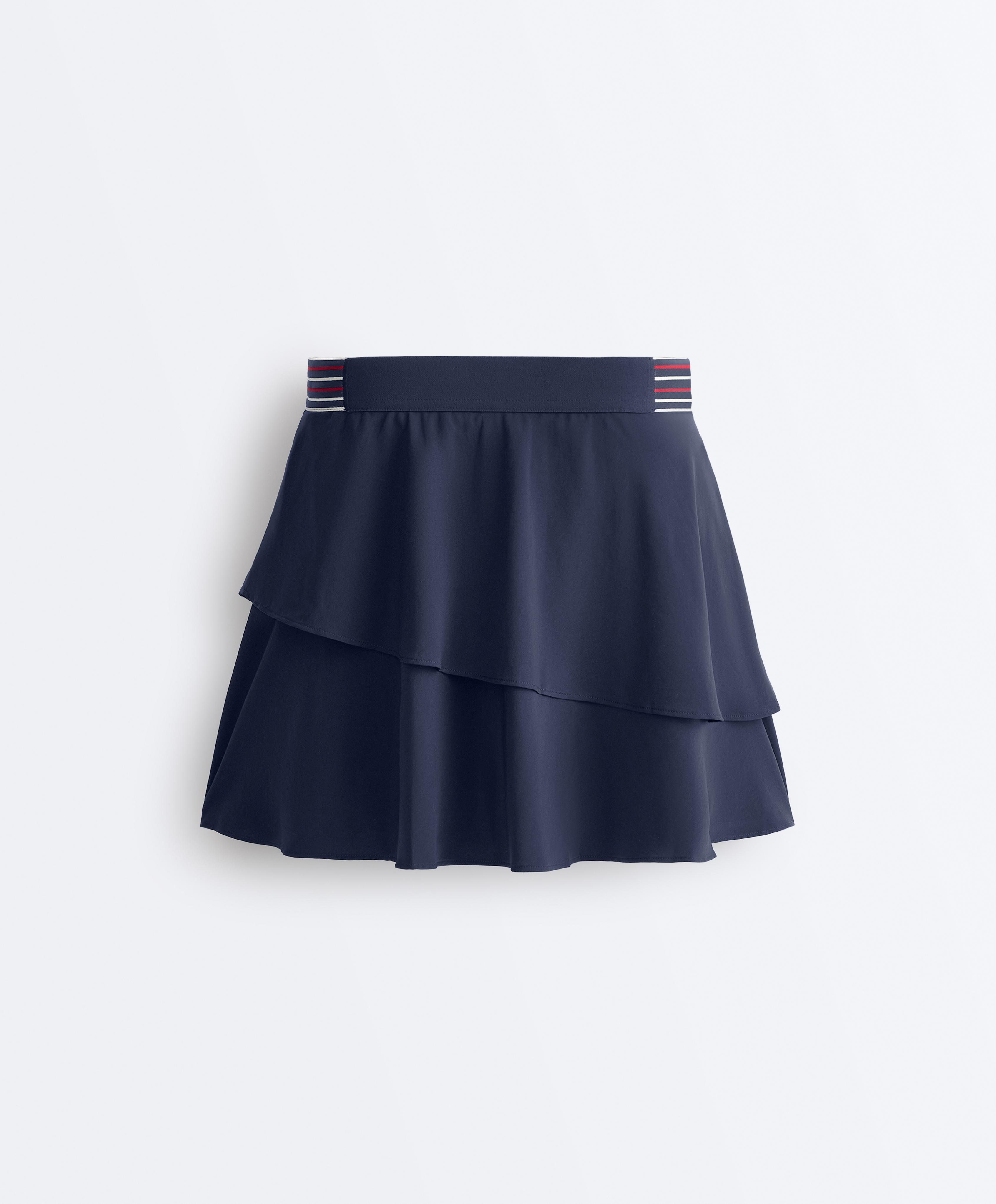 Comfortlux high-rise short skirt with ruffled hem — NAVY BLUE