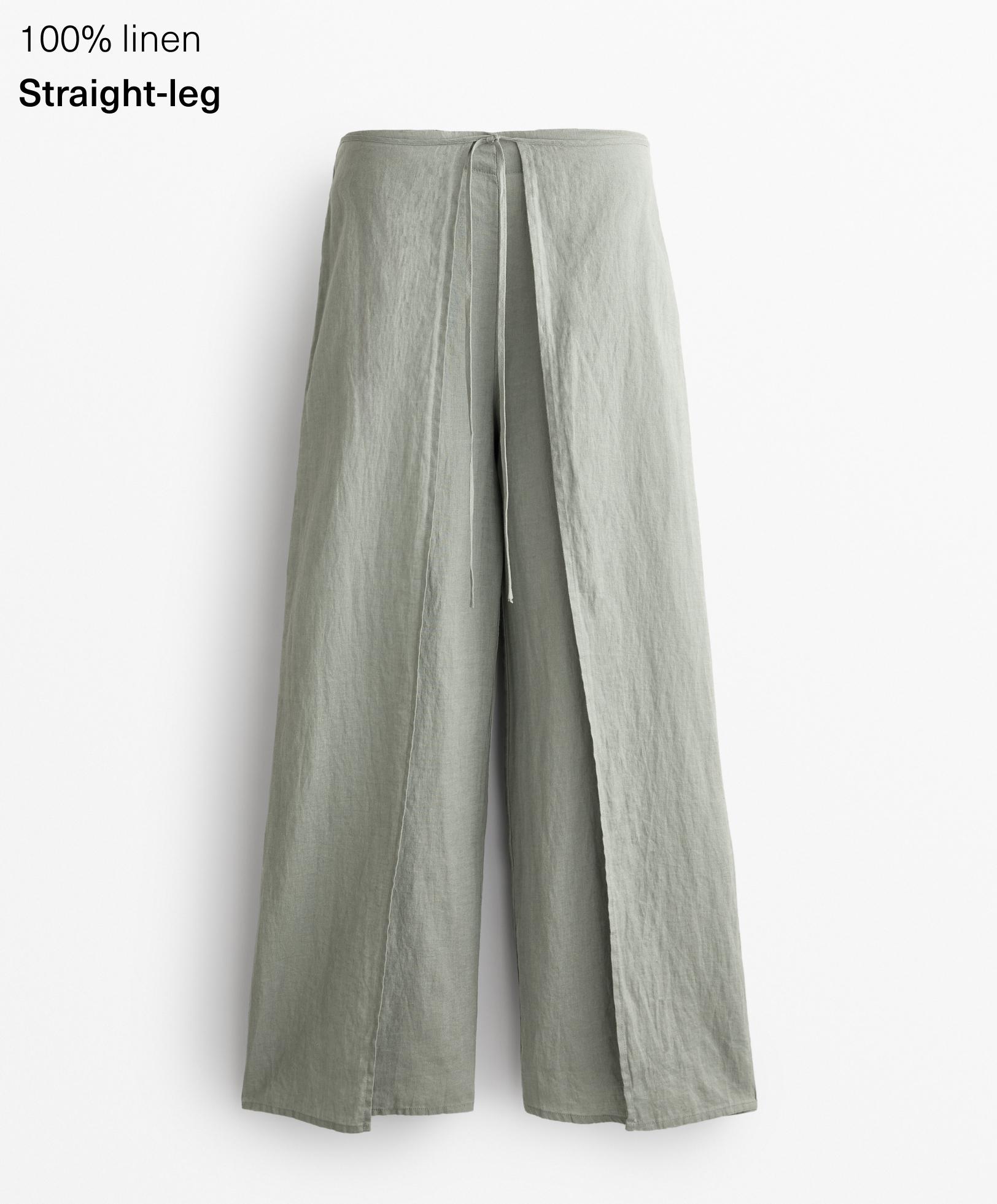 100% linen layered straight-leg trousers