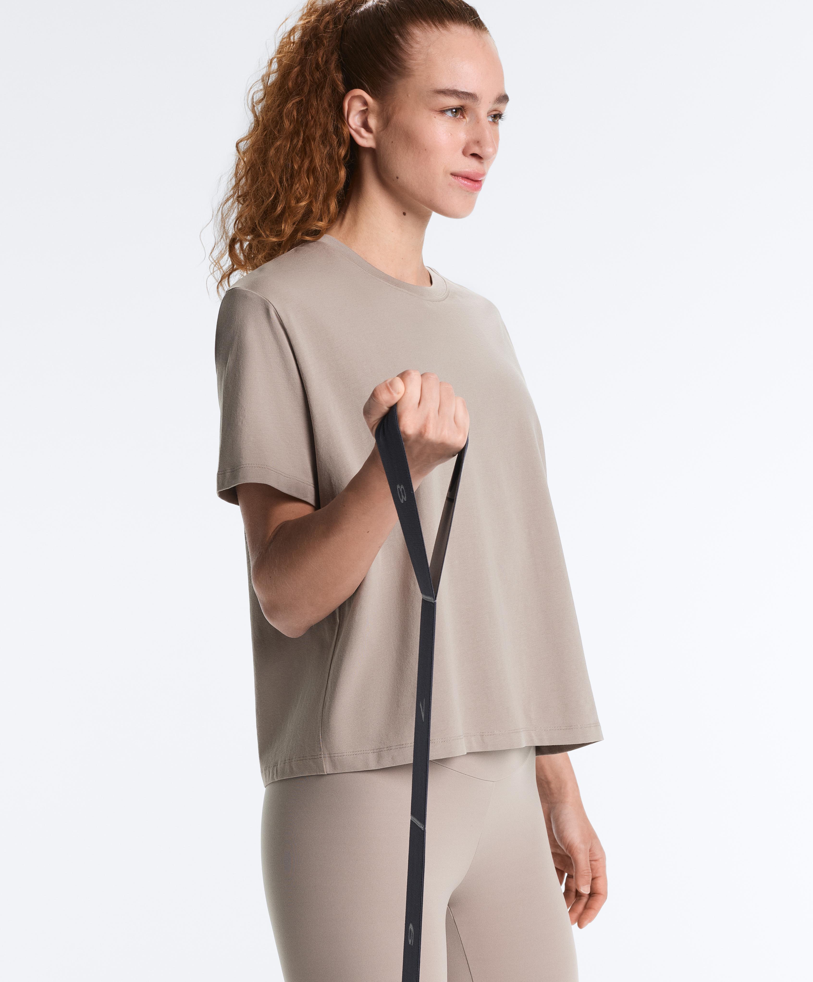 Boxy cotton blend T-shirt — PALE TAUPE