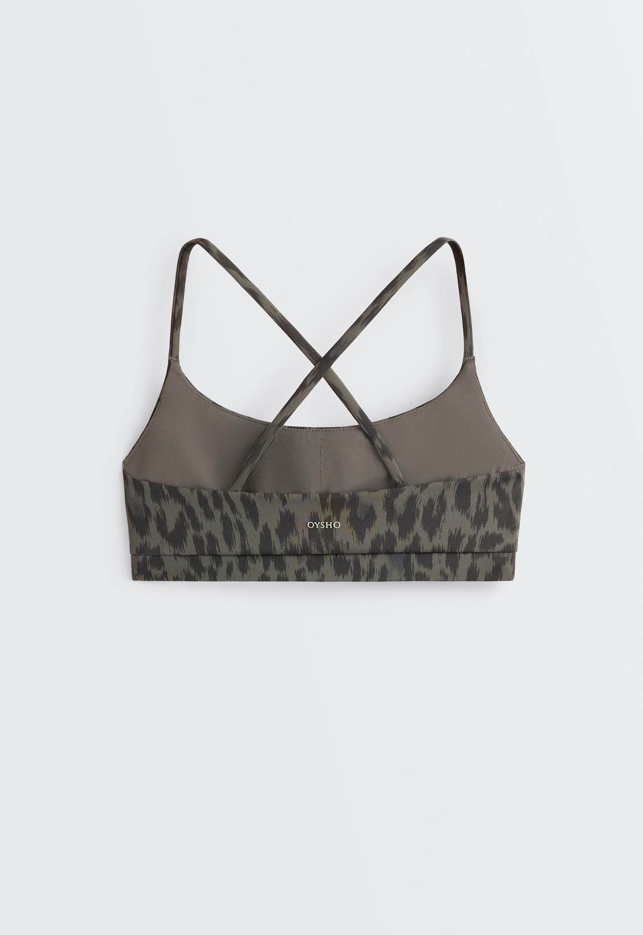 Evermove leopard low-support sports bra — CHARCOAL GREY