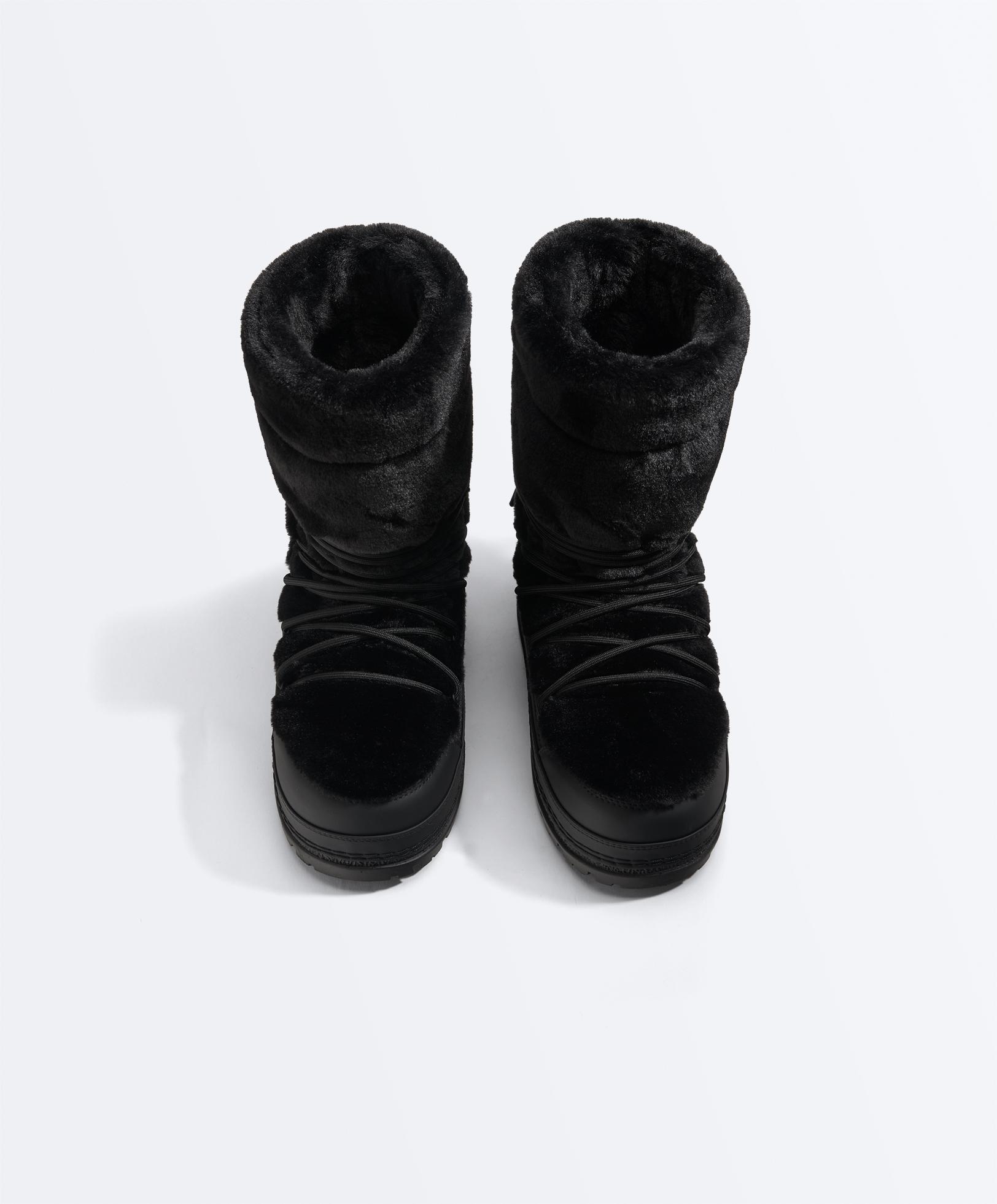 Lace-up technical faux fur boots — BLACK
