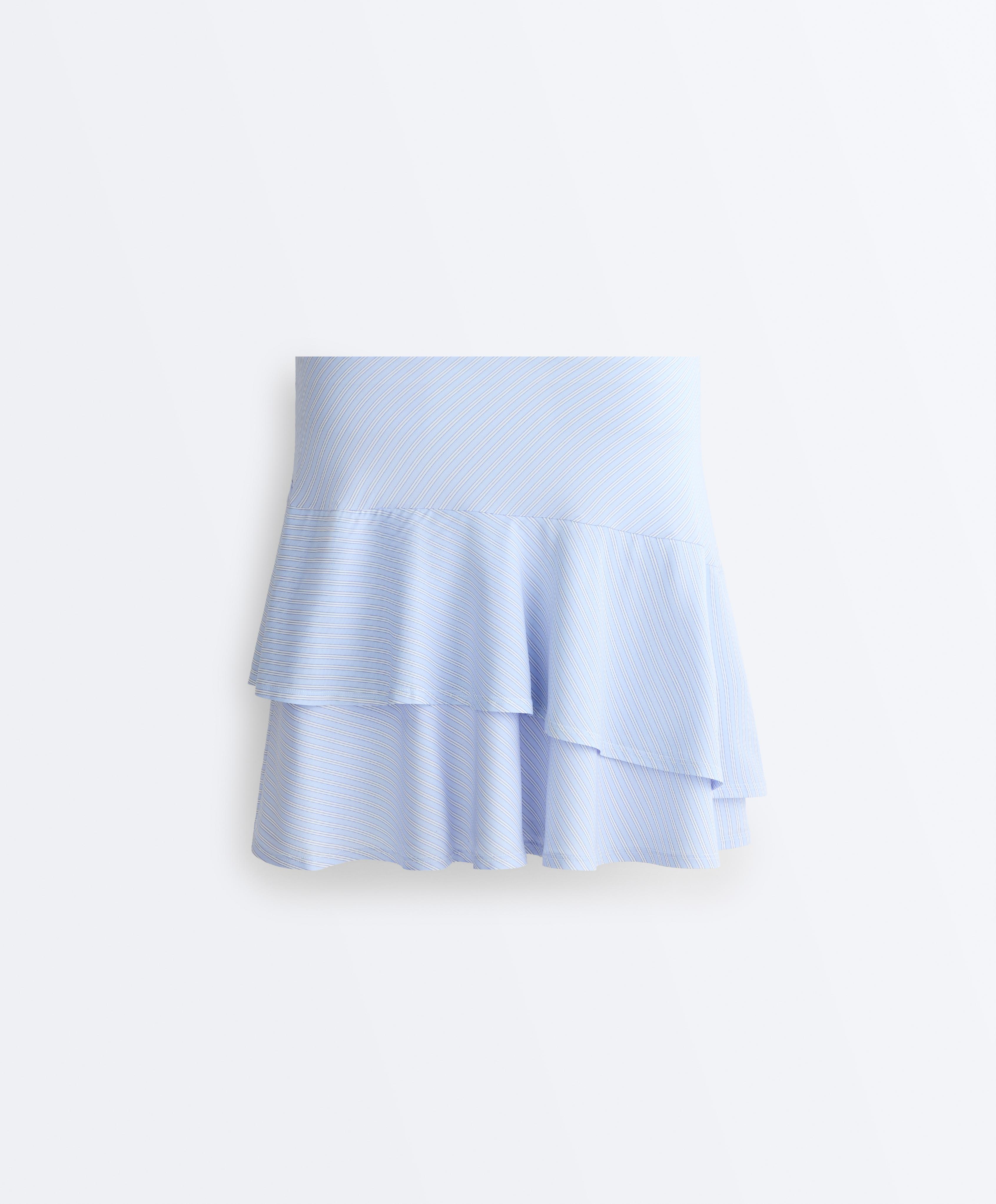 Short high rise skirt with striped ruffles — BLUE