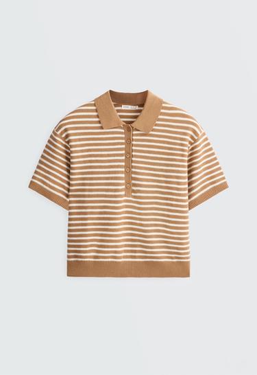 100% cotton striped knit polo shirt — PALE ECRU 6