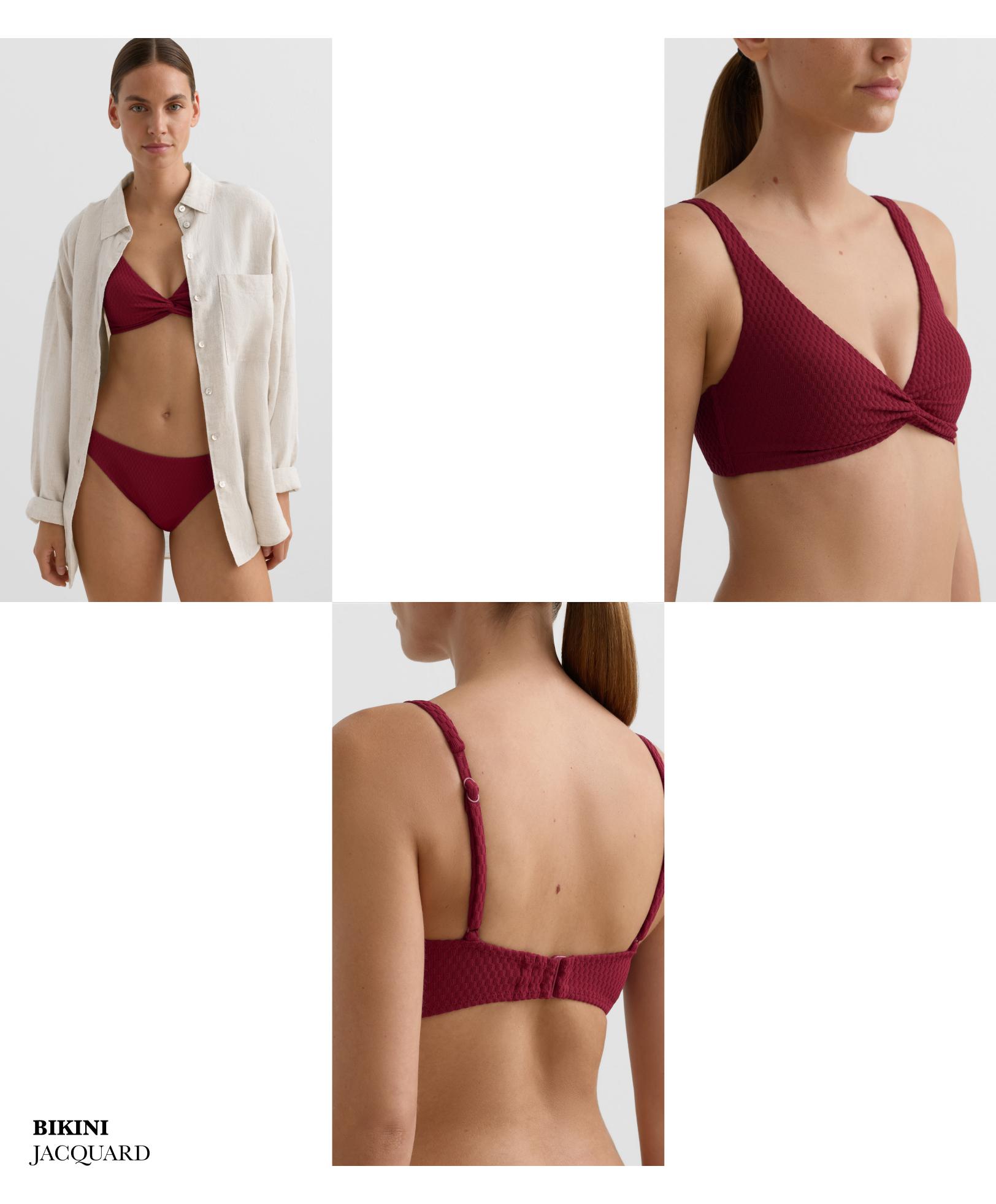 Mini check jacquard halter bikini top — PALE PLUM