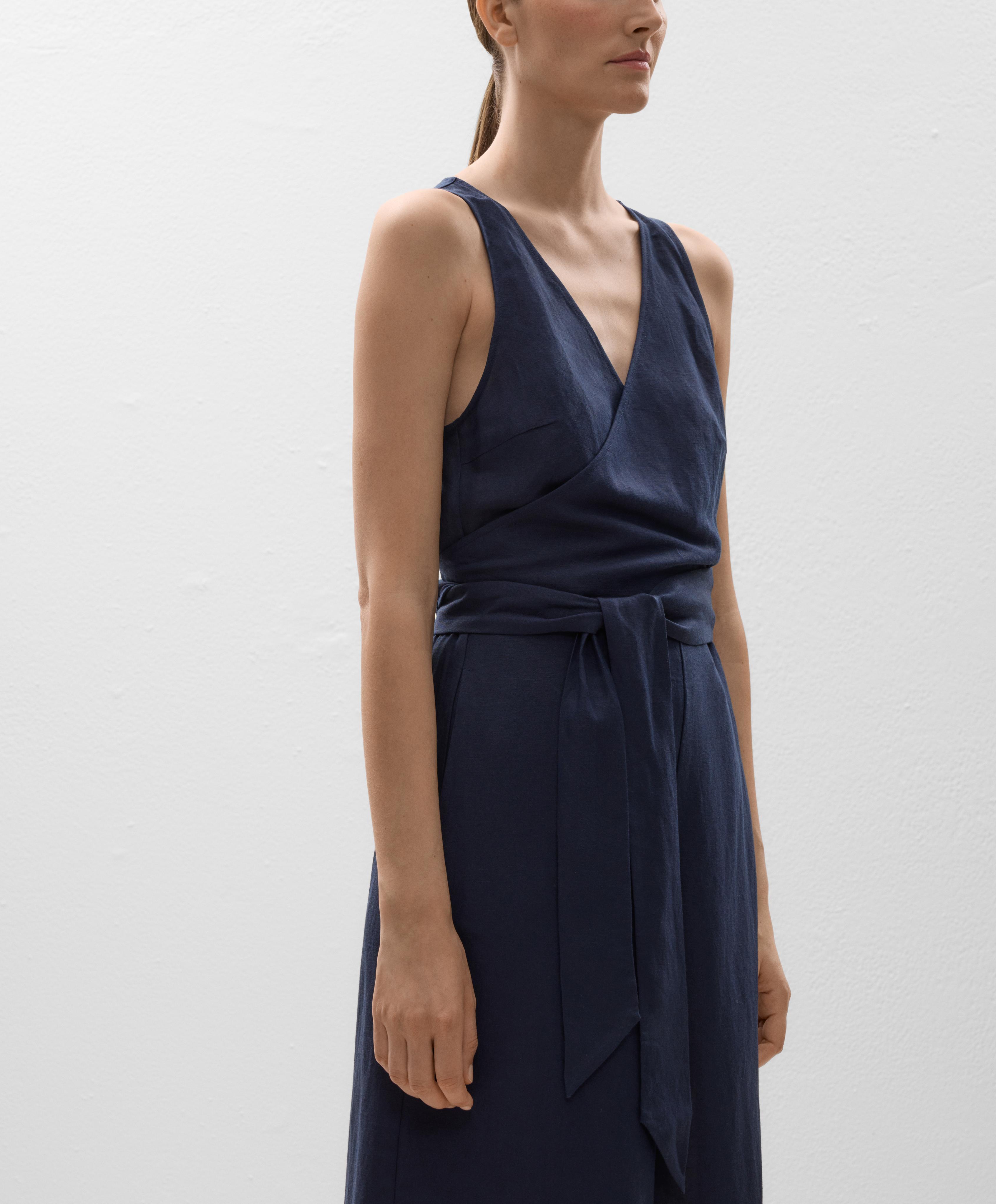 Linen blend wrap tie long jumpsuit - Sale Linen blend wrap tie long jumpsuit - Sale