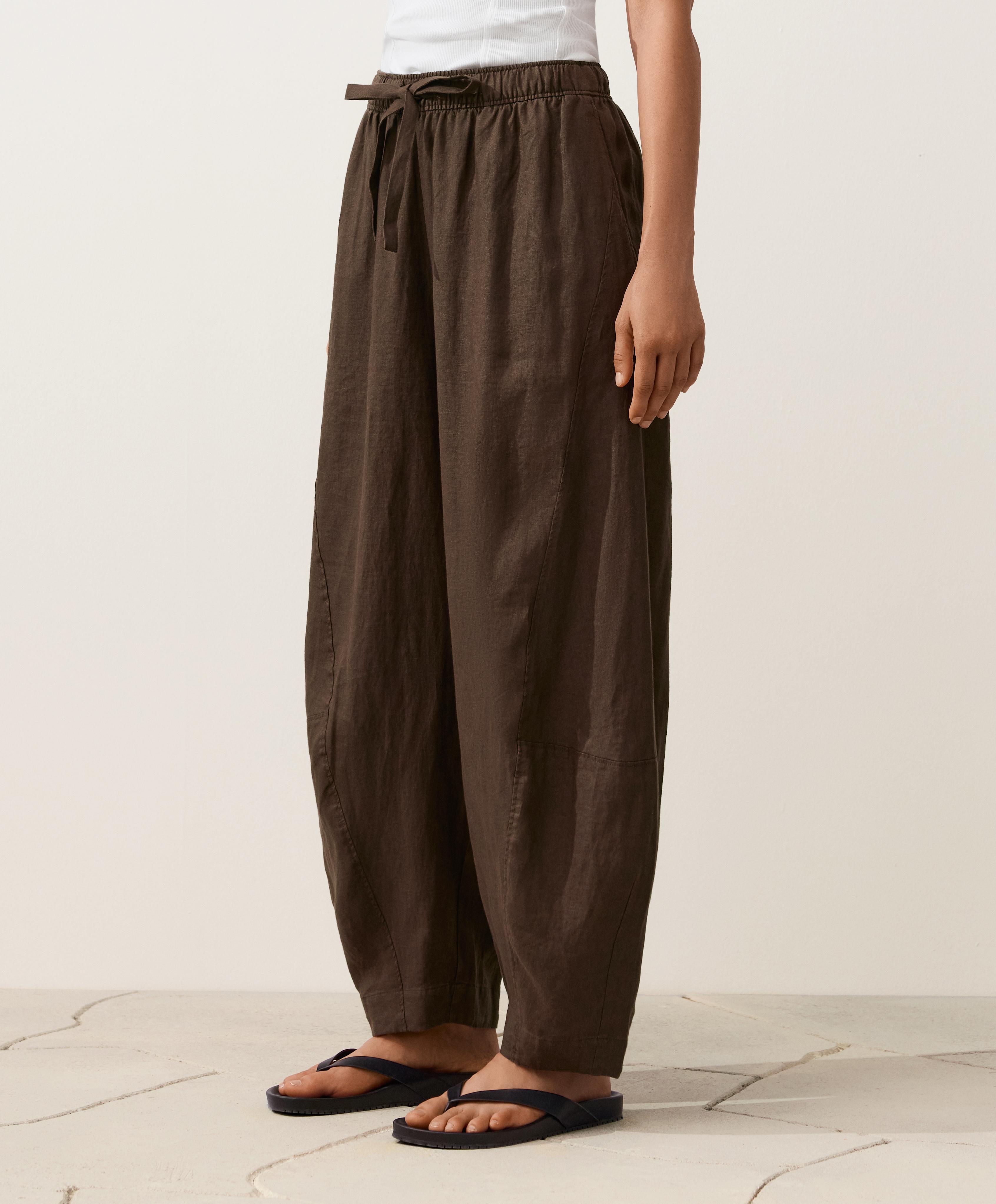 100% linen balloon trousers — DARK BROWN