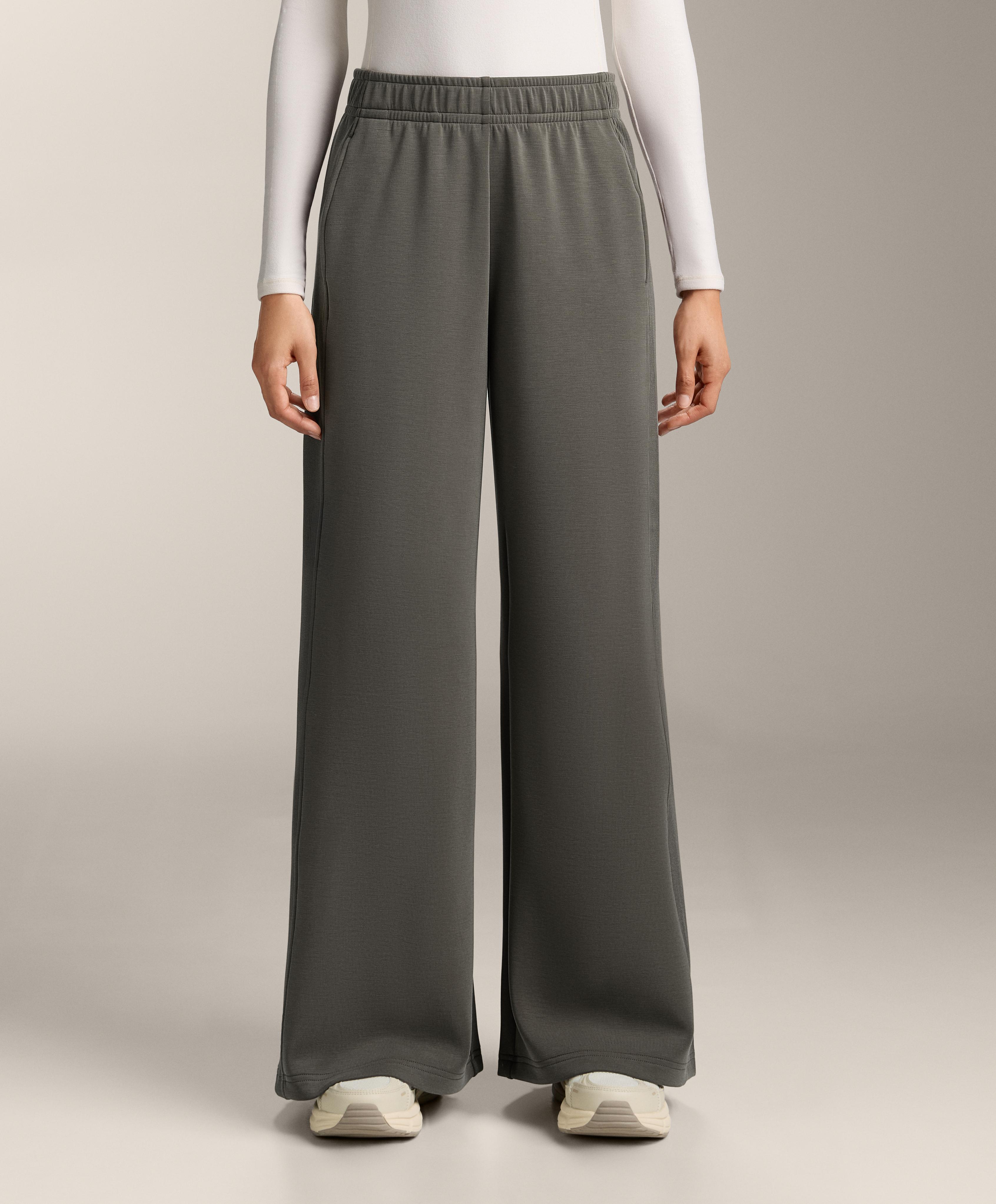 Wide-leg straight trousers with side rib and brushed modal