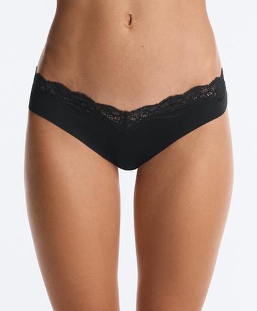 3 laser-cut polyamide blend V-cut lace bikini briefs — BLACK 3