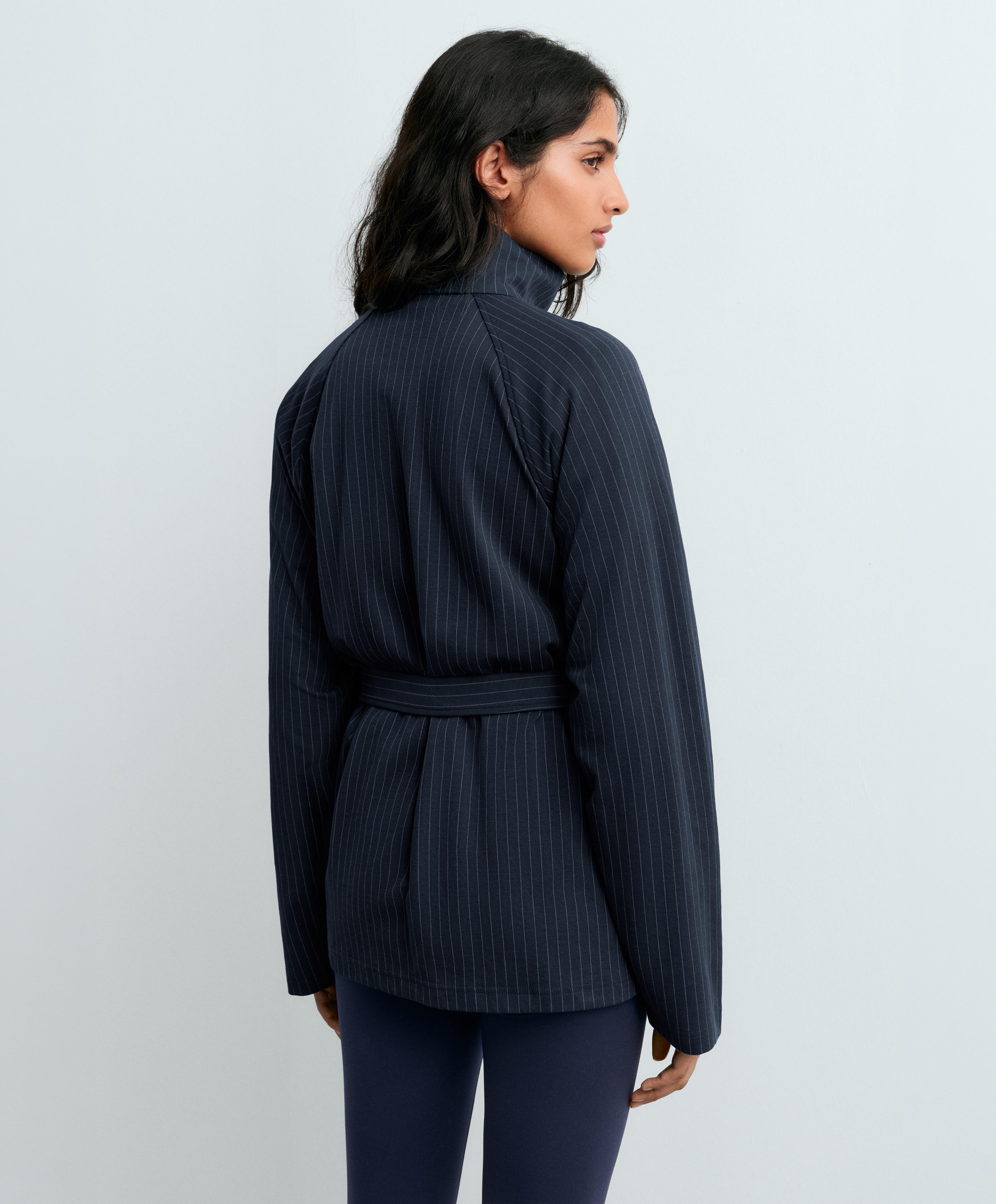 Long pinstripe cotton jacket — NAVY BLUE
