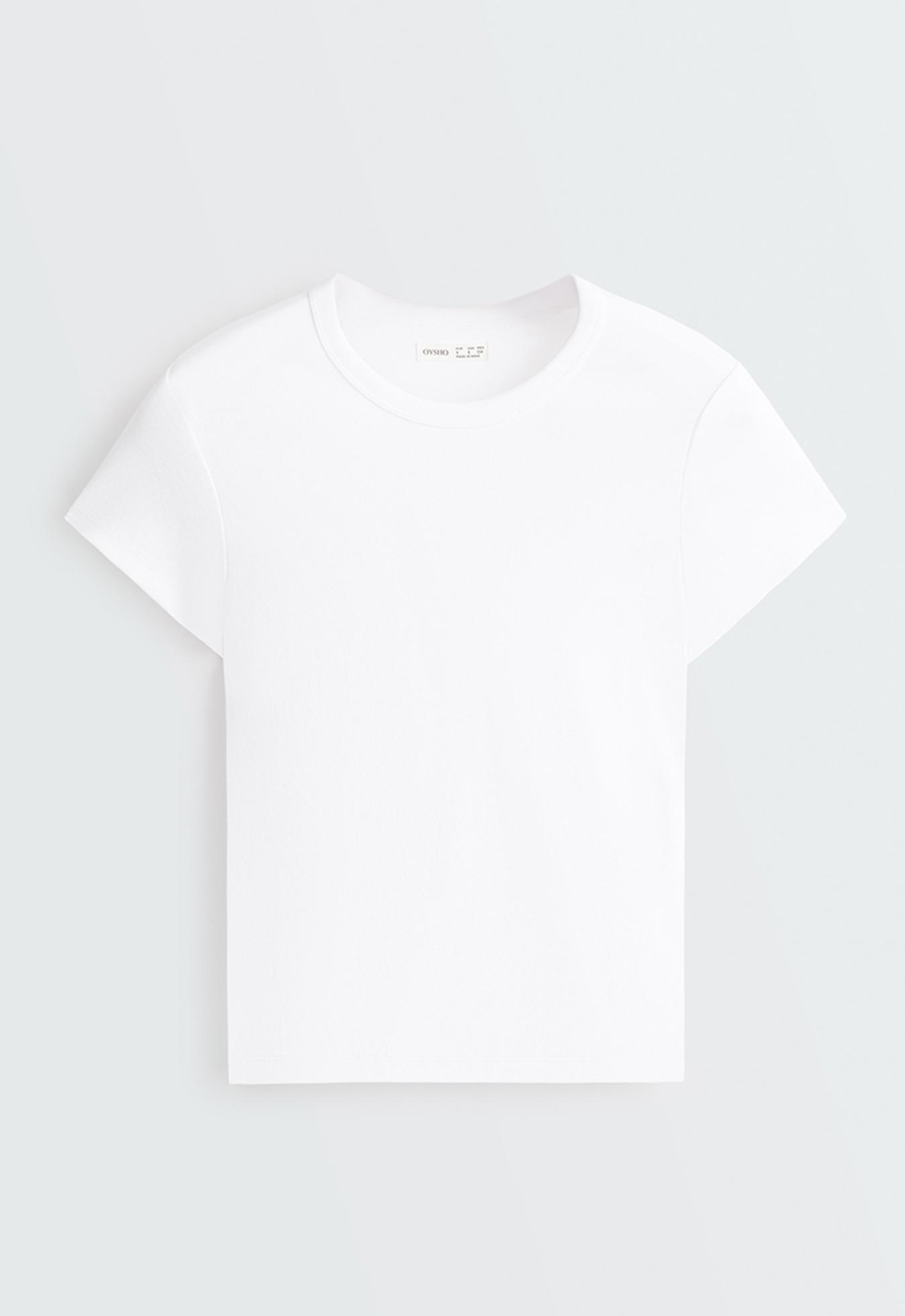 Fitted short-sleeved cotton blend rib T-shirt — WHITE 