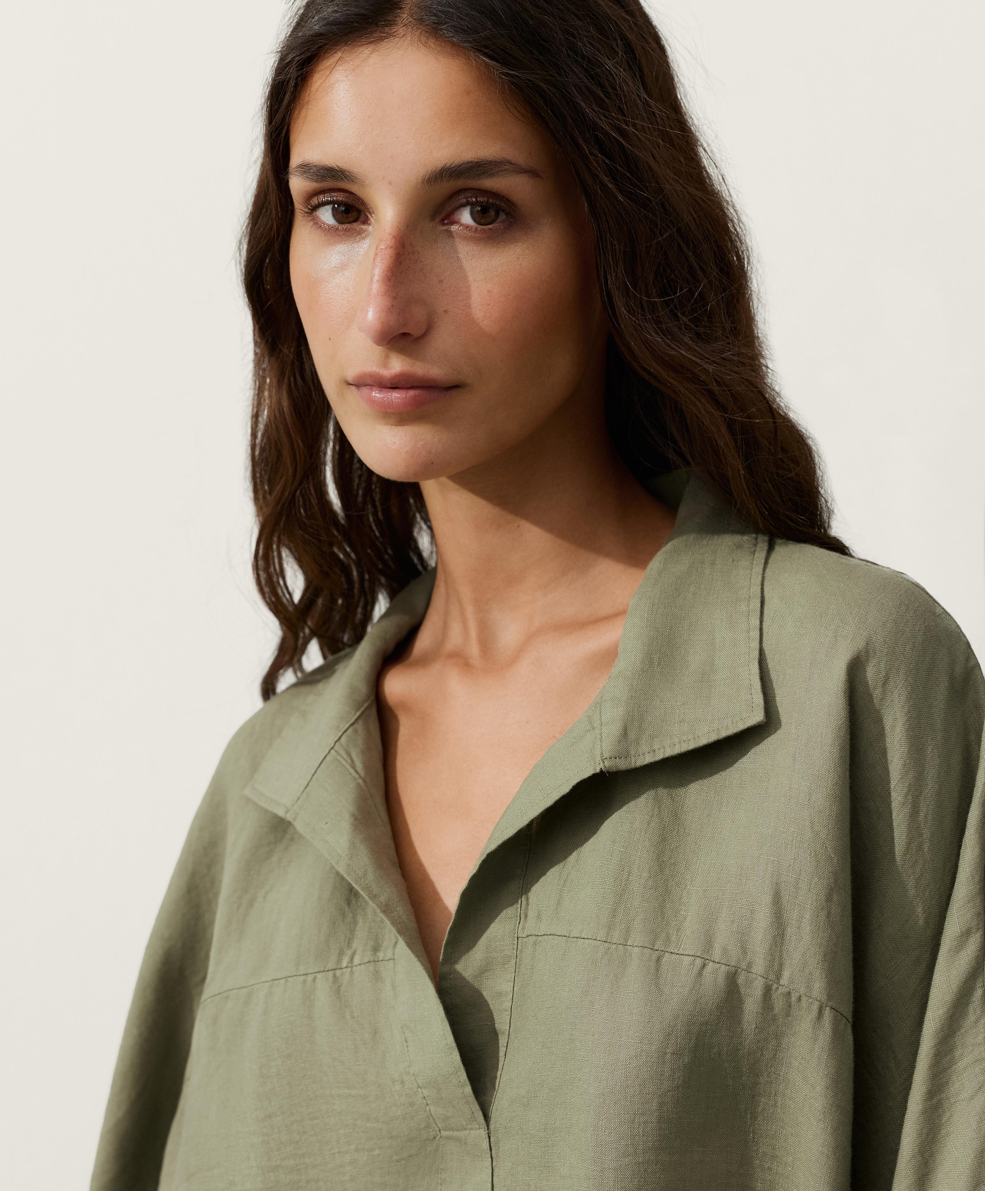 Oversize 100% linen polo shirt — YELLOW GREEN