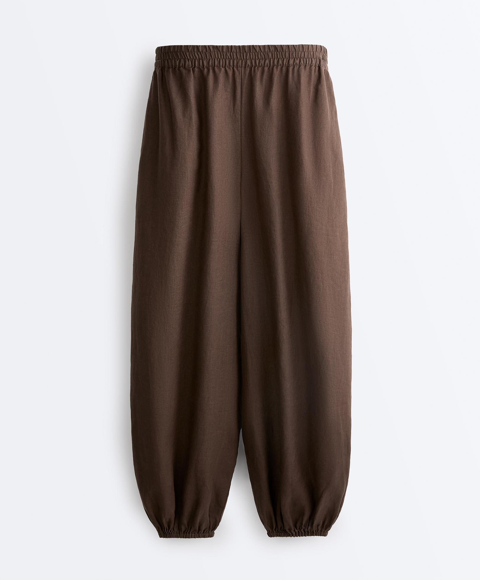 100% linen bloomer trousers — DARK BROWN