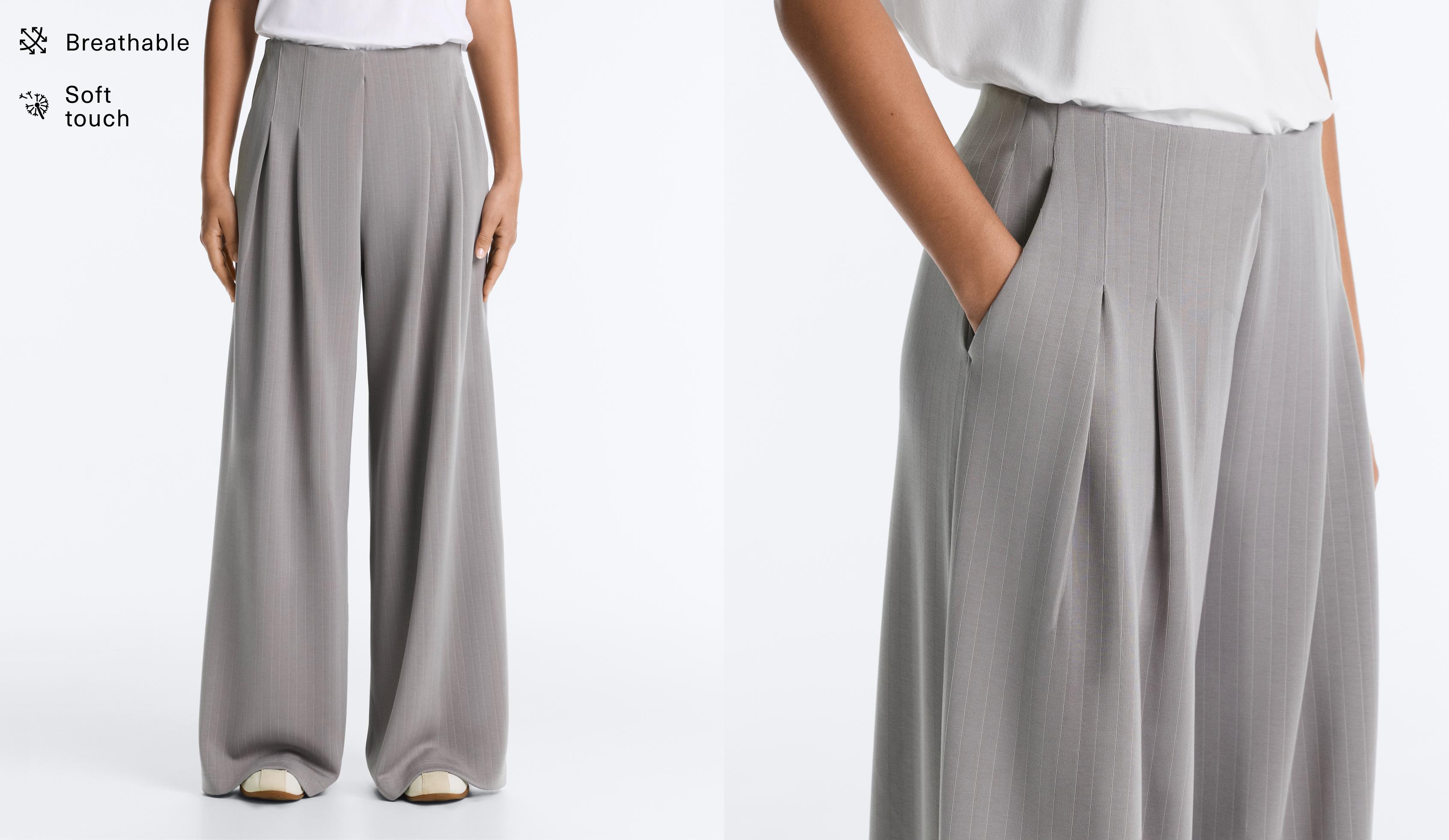Long pleated trousers with soft touch modal — MID GREY
