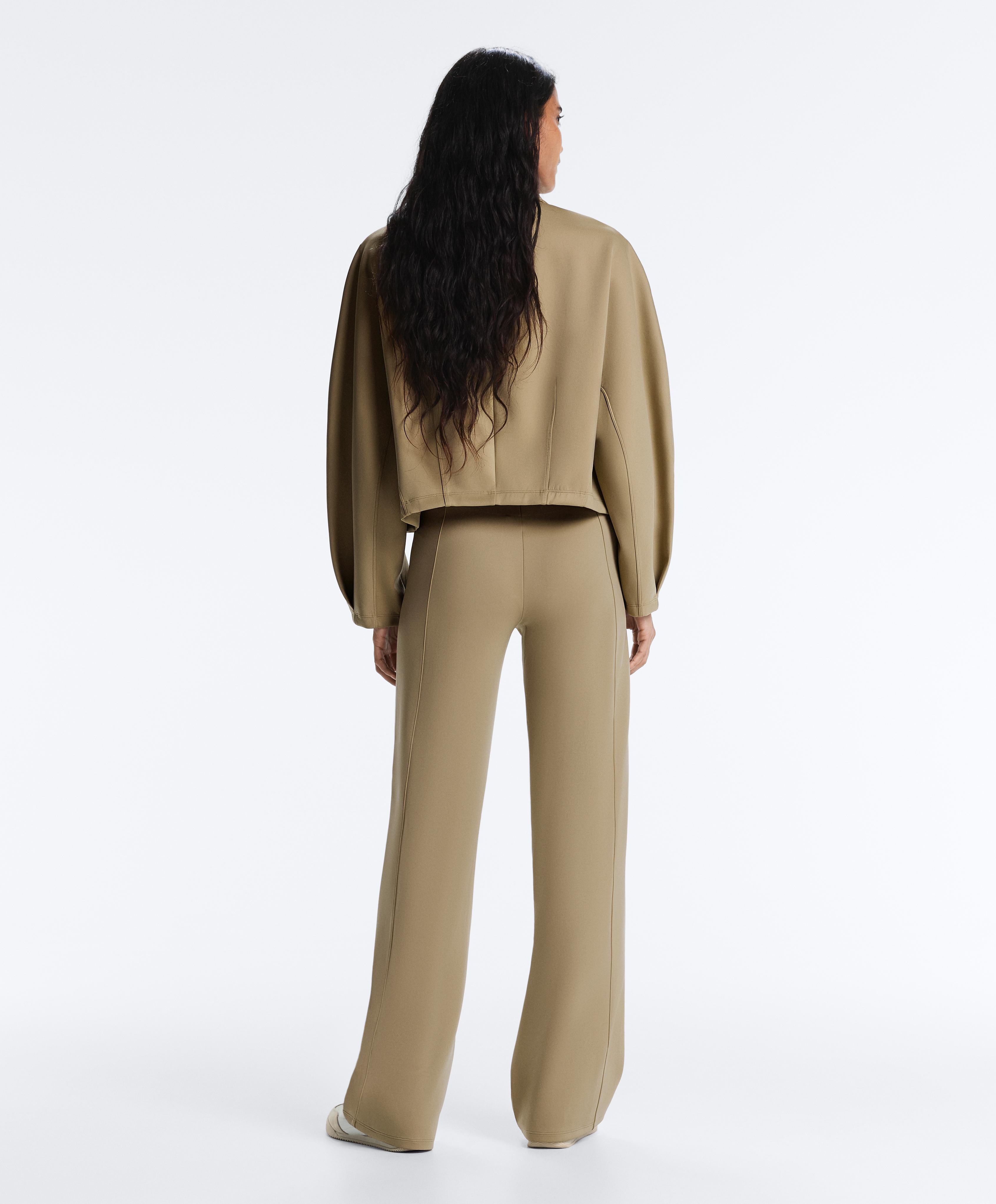 Boxy neoprene-effect jacket — GREEN BEIGE