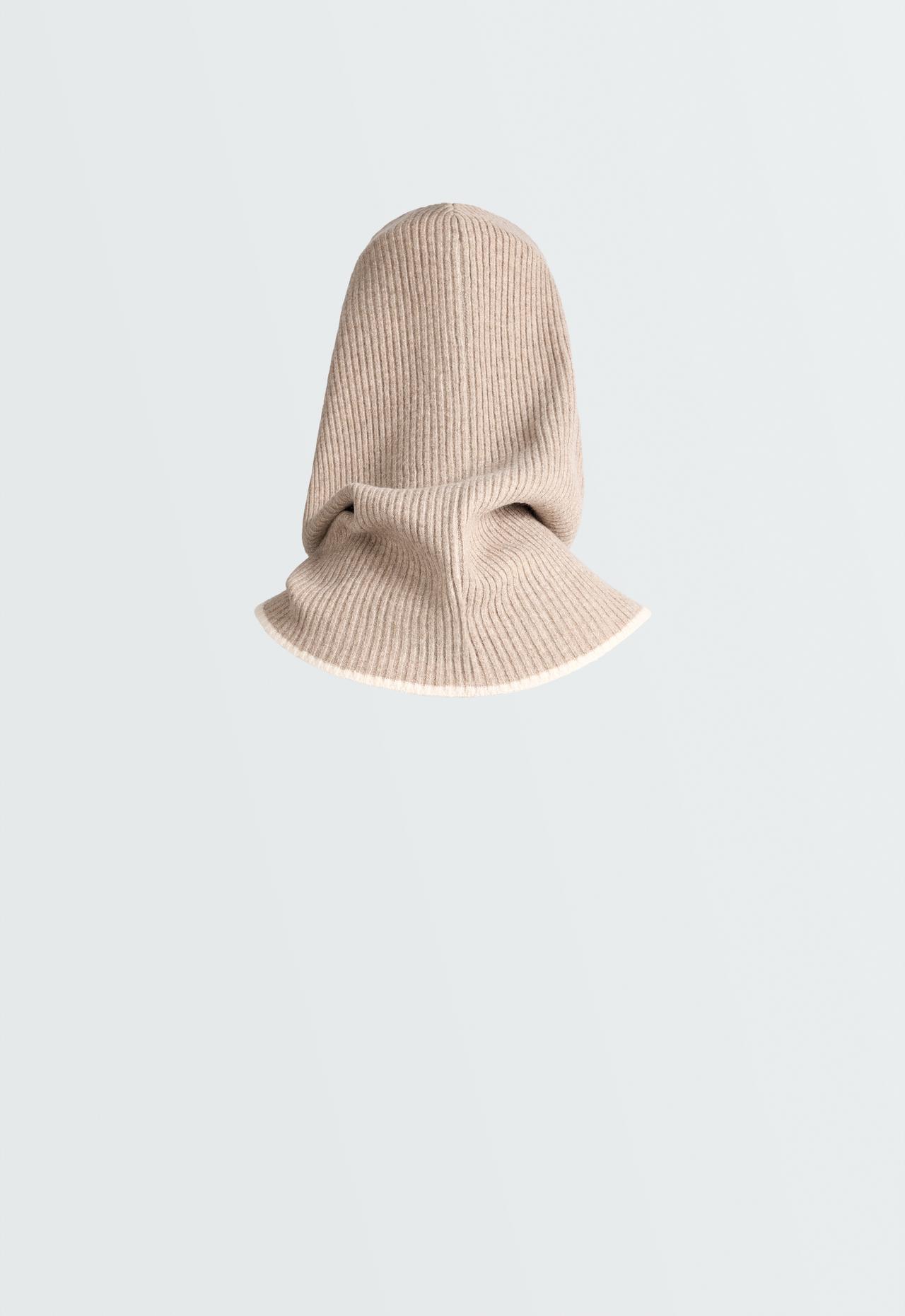 Contrast rib knit balaclava — SOFT MINK