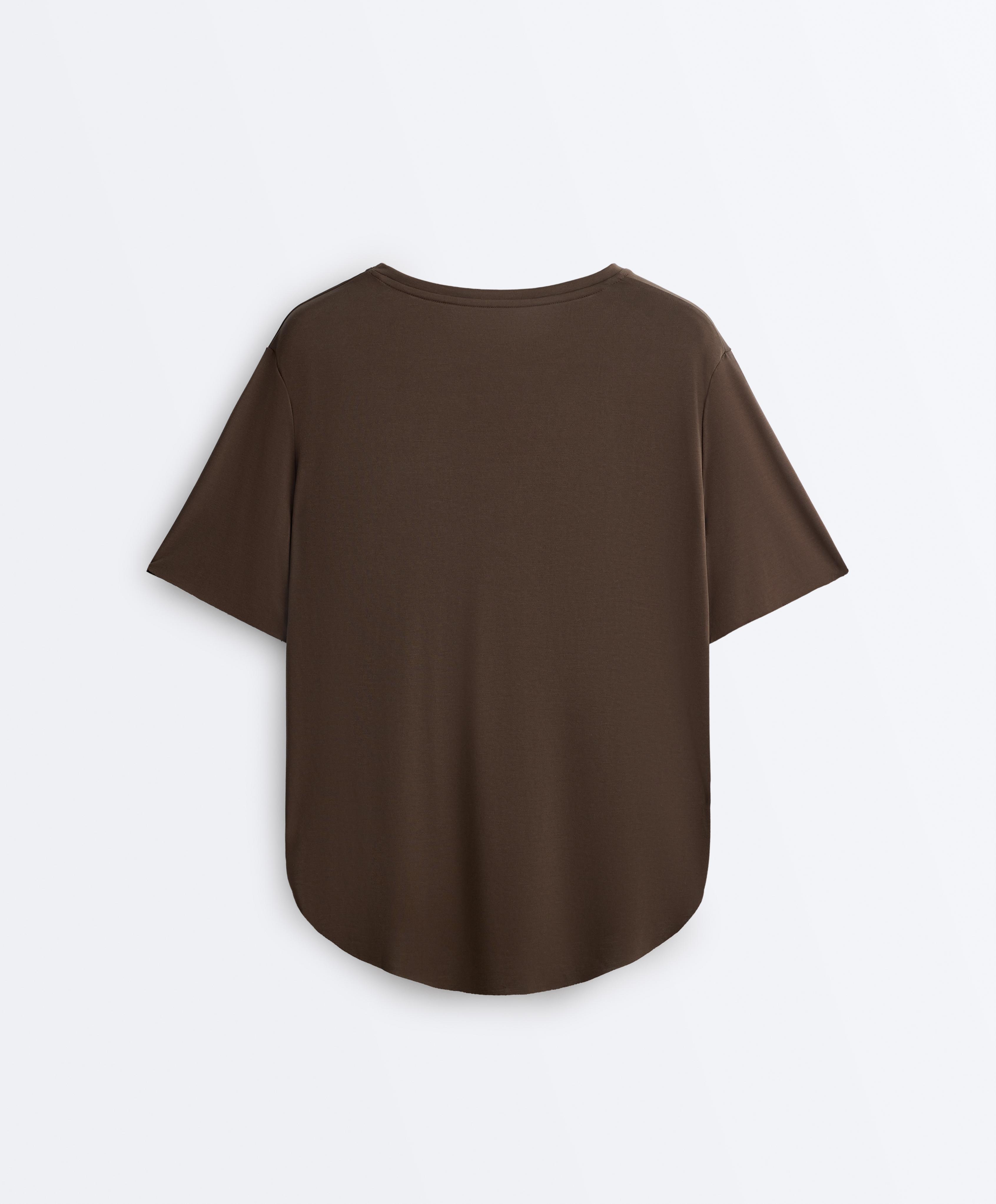 Modal blend short-sleeved rounded back T-shirt — DARK BROWN